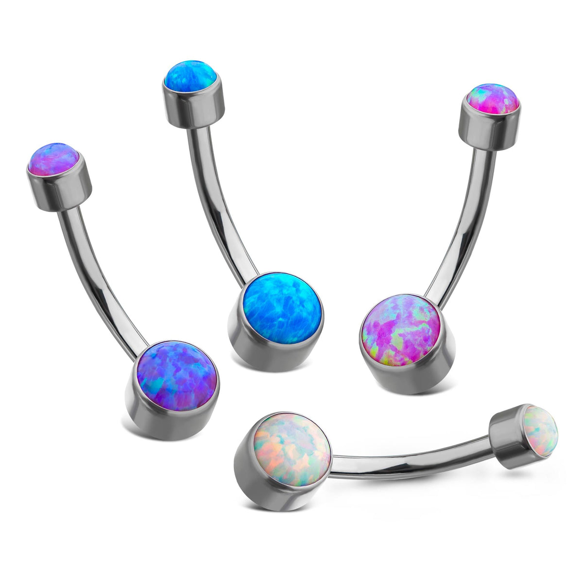 Titanium Internally Threaded Flat Back Round Bezel Set Double Synthetic Opal Navel Curves tib2ni4 -Rebel Bod-RebelBod