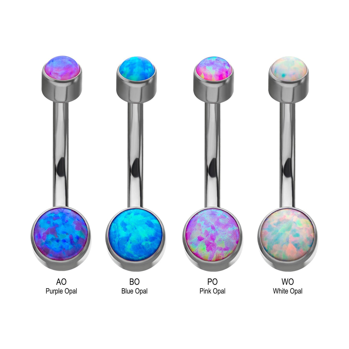 Titanium Internally Threaded Flat Back Round Bezel Set Double Synthetic Opal Navel Curves tib2ni4 -Rebel Bod-RebelBod