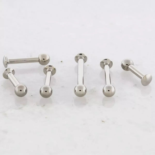 16G Surgical Steel Labret & Ear Piercing Stud - 12mm Length, Ball Closure, Nickel-Free