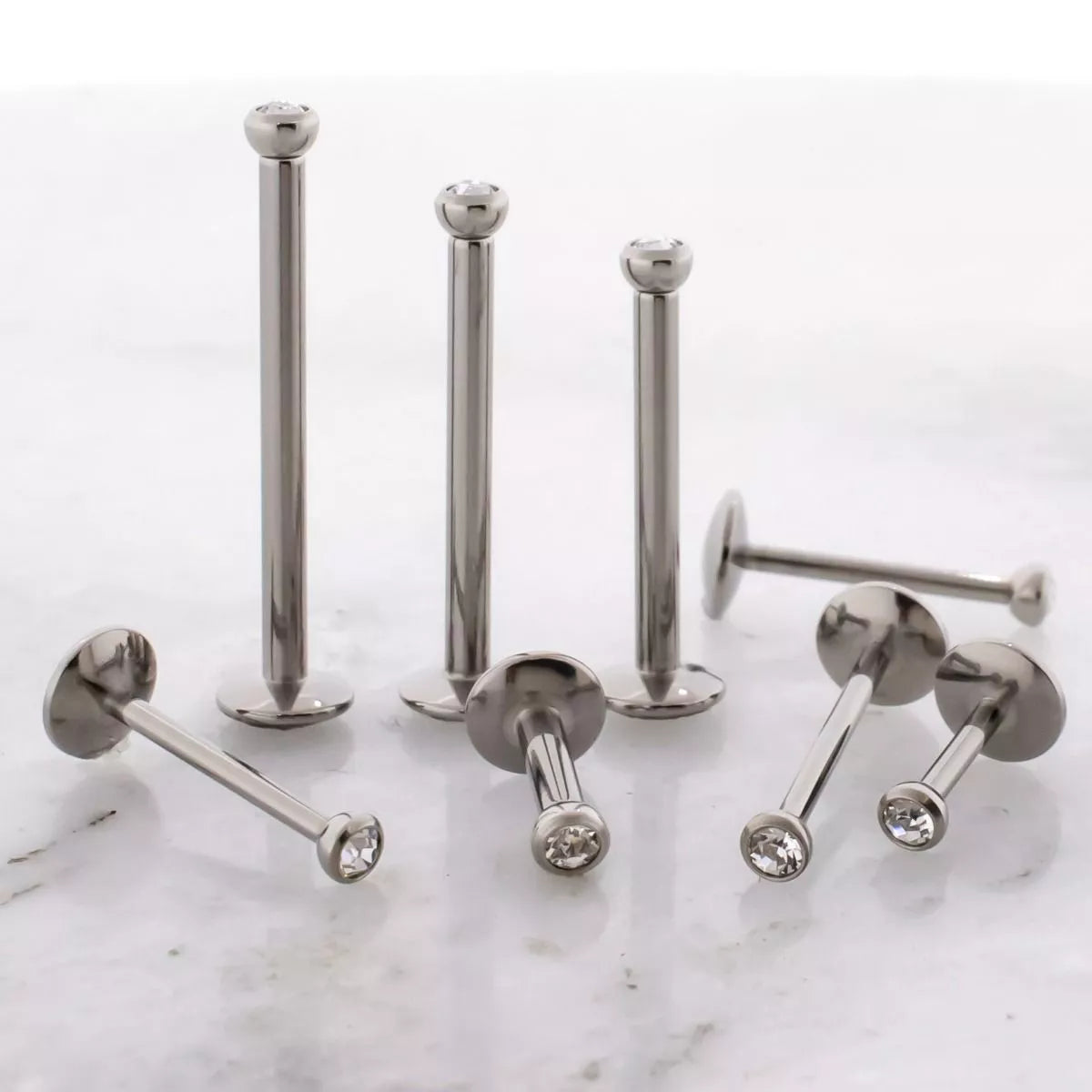 Titanium Internally Threaded Labret Bezel Set Premium Clear Gems - 1 P ...