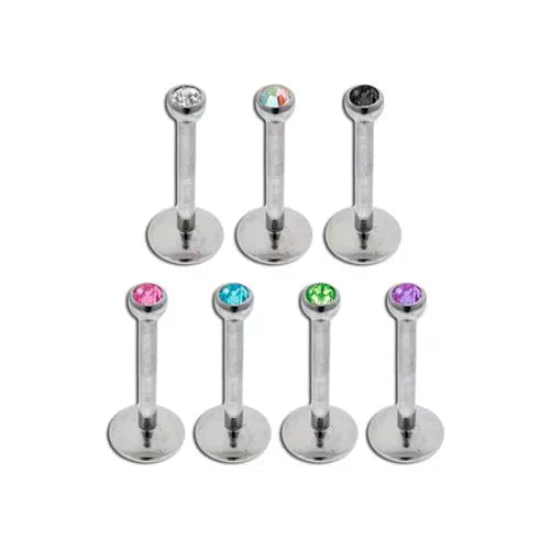 Labret Studs Titanium Internally Threaded Labrets w/ Gems w/ 5mm Back - 1 Piece -Rebel Bod-RebelBod