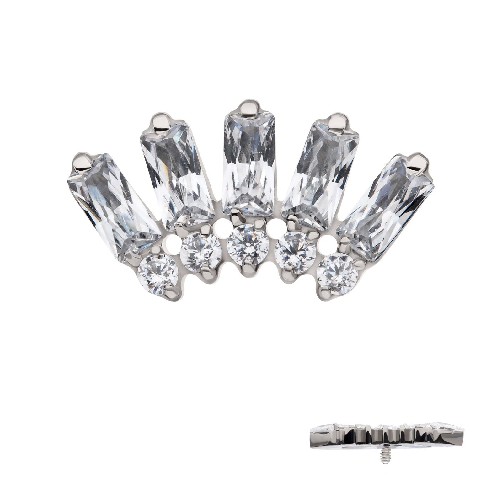 Titanium Internally Threaded Prong Set Baguette Round Gem Fan Shape 5-Cluster Top titd996-16c -Rebel Bod-RebelBod