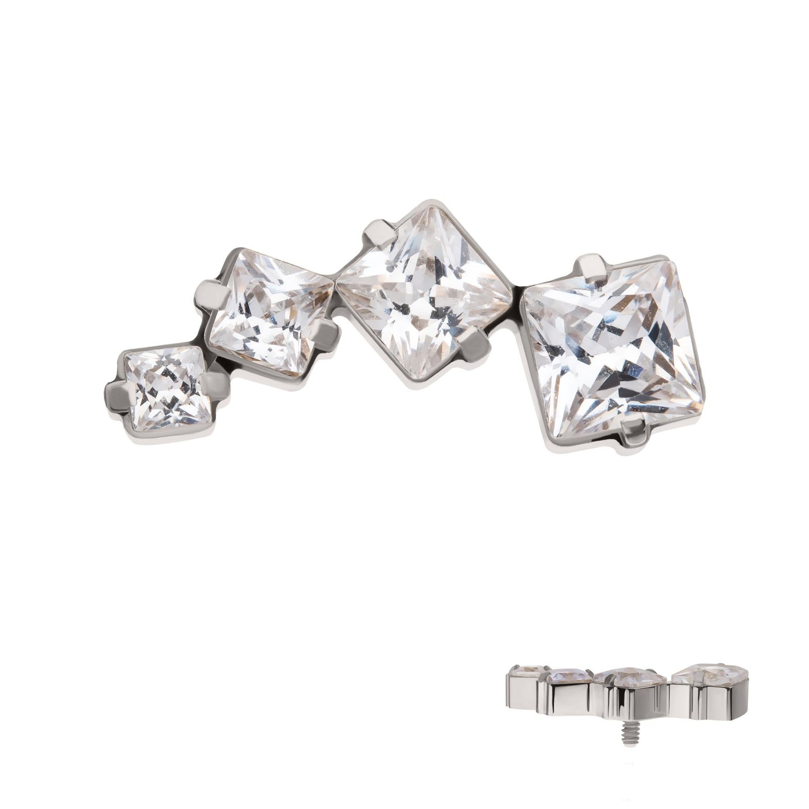 Titanium Internally Threaded Prong Set Princess Cut Gem Staggered 4-Cluster Top titd994-16c -Rebel Bod-RebelBod