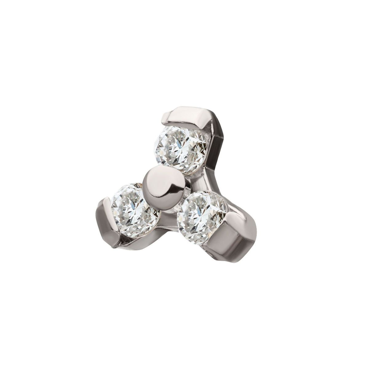 Titanium Internally Threaded Pronged 1.2mm Round CZ Trinity Top titdst3sm-c -Rebel Bod-RebelBod