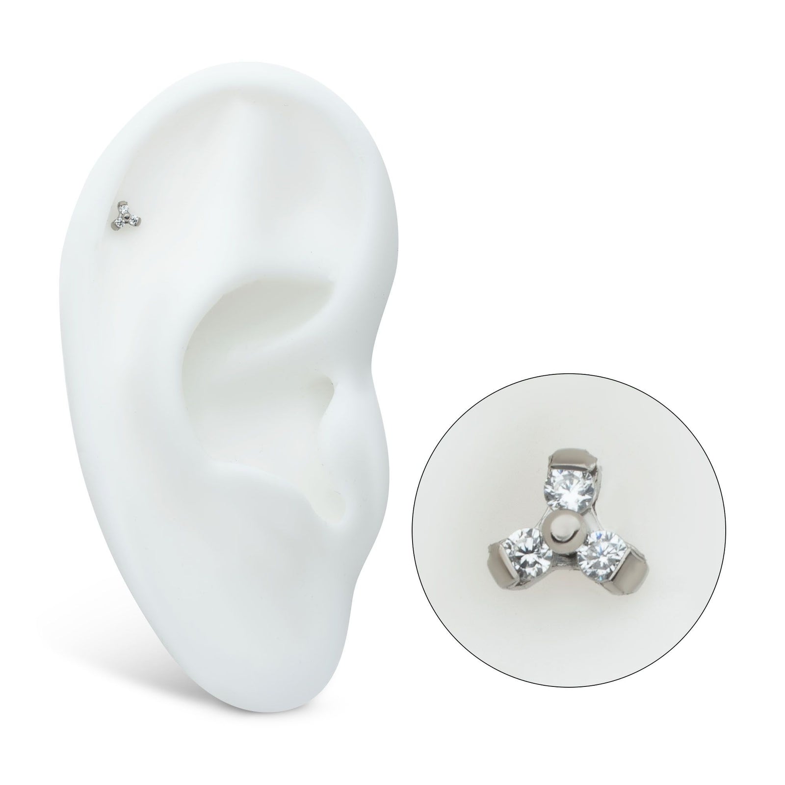 Titanium Internally Threaded Pronged 1.2mm Round CZ Trinity Top titdst3sm-c -Rebel Bod-RebelBod