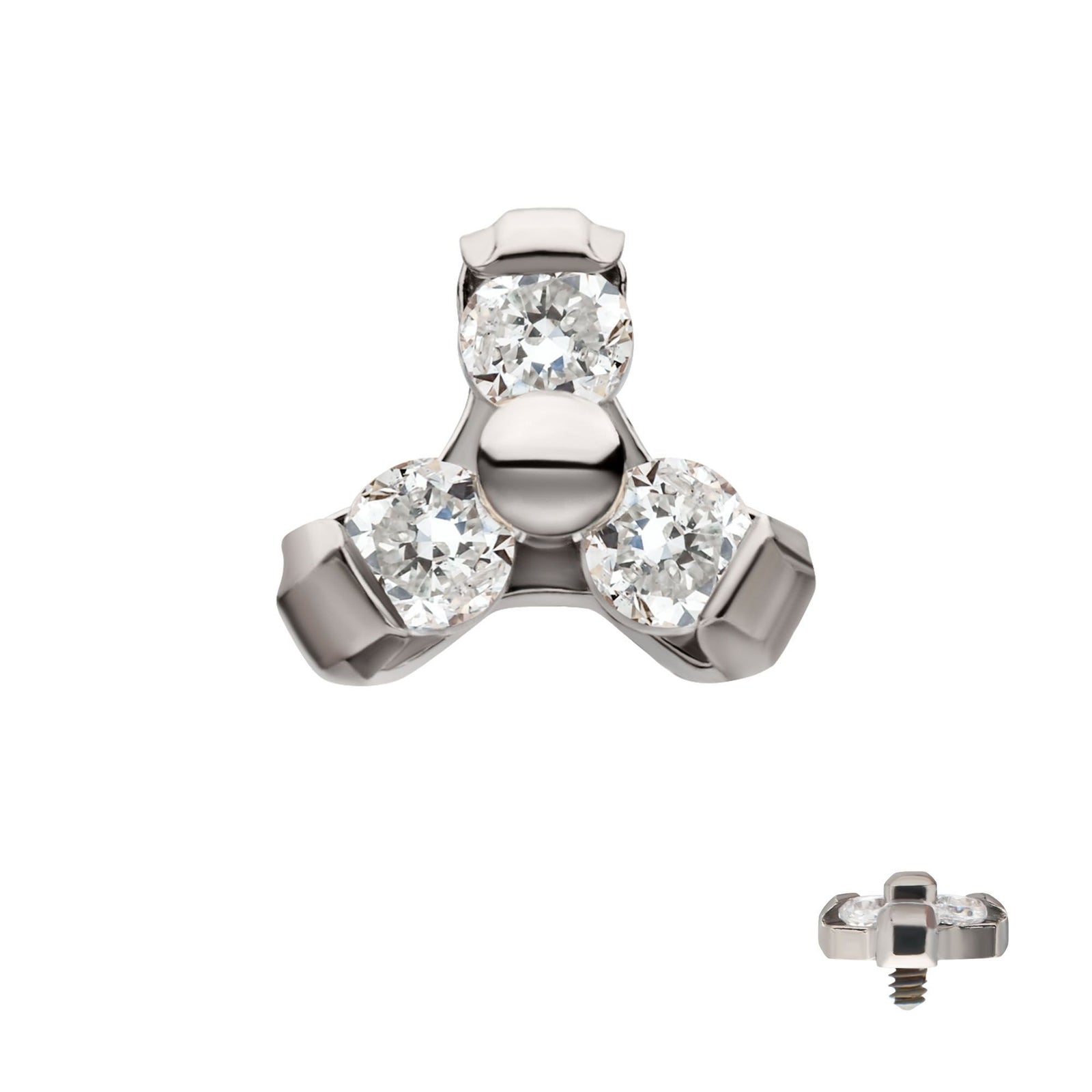 Titanium Internally Threaded Pronged 1.2mm Round CZ Trinity Top titdst3sm-c -Rebel Bod-RebelBod