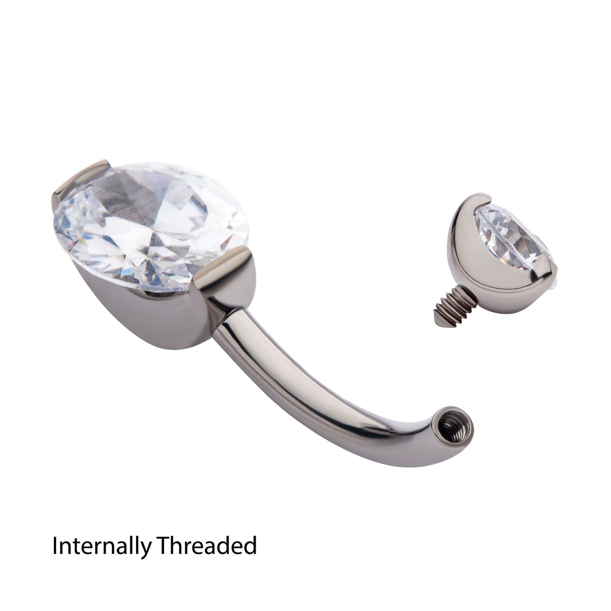 Titanium Internally Threaded Round CZ Top Oval CZ Fixed Bottom Navel Ring tipniovl4 -Rebel Bod-RebelBod