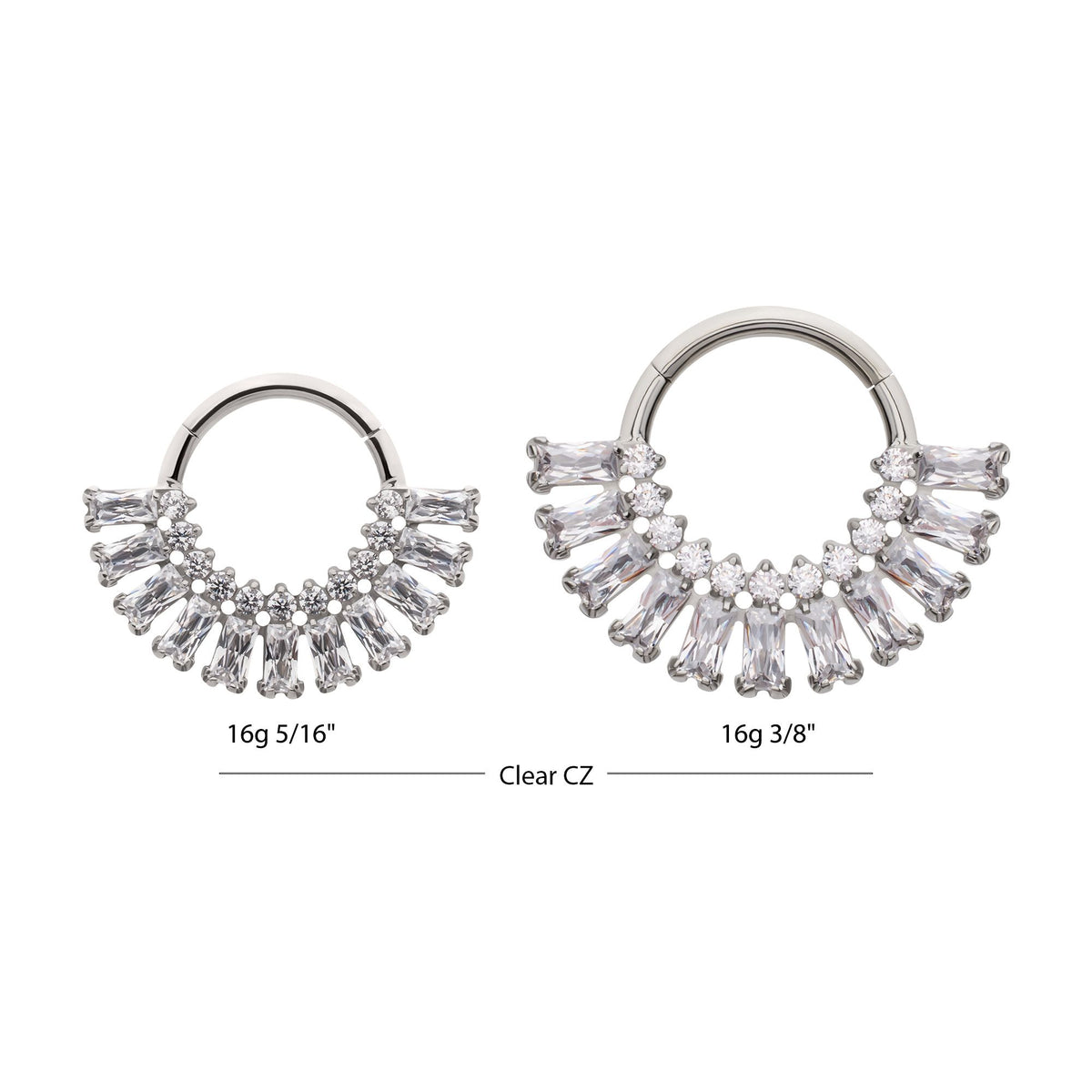 Titanium Prong Set Baguette Round Gem Cluster Fan Front Facing Hinged Segment Clickers tisgrhn116 -Rebel Bod-RebelBod