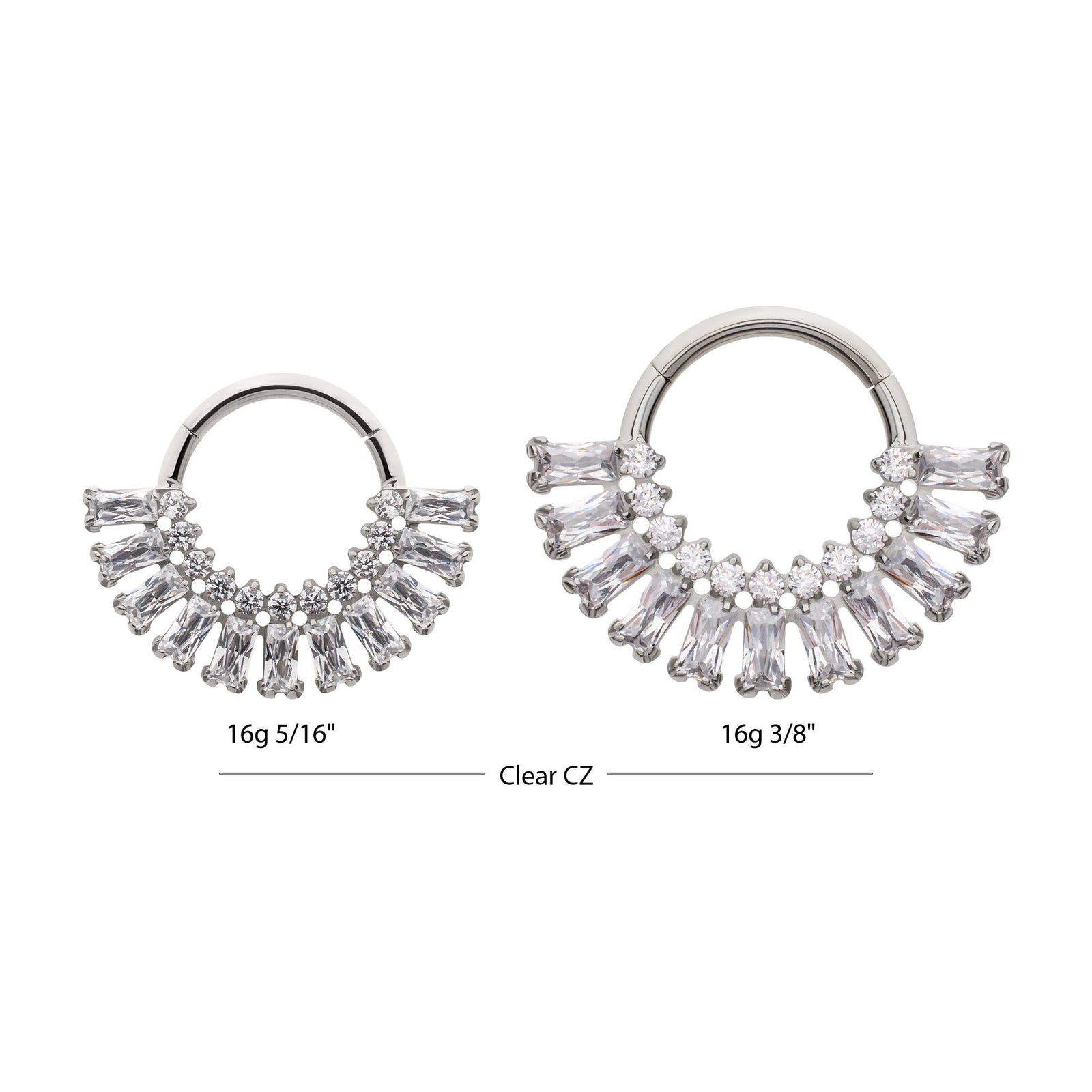 Titanium Prong Set Baguette Round Gem Cluster Fan Front Facing Hinged Segment Clickers tisgrhn116 -Rebel Bod-RebelBod