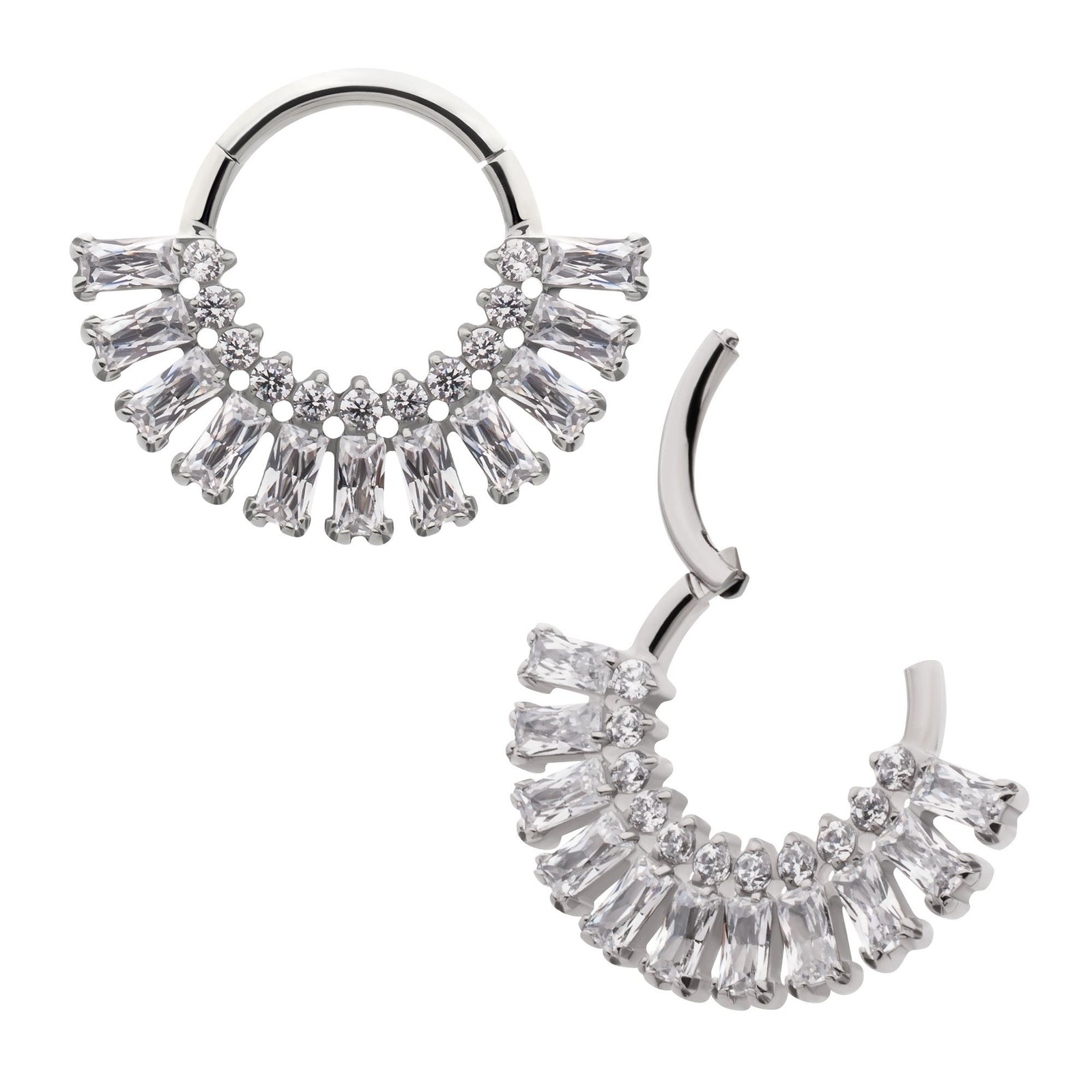 Titanium Prong Set Baguette Round Gem Cluster Fan Front Facing Hinged Segment Clickers tisgrhn116 -Rebel Bod-RebelBod