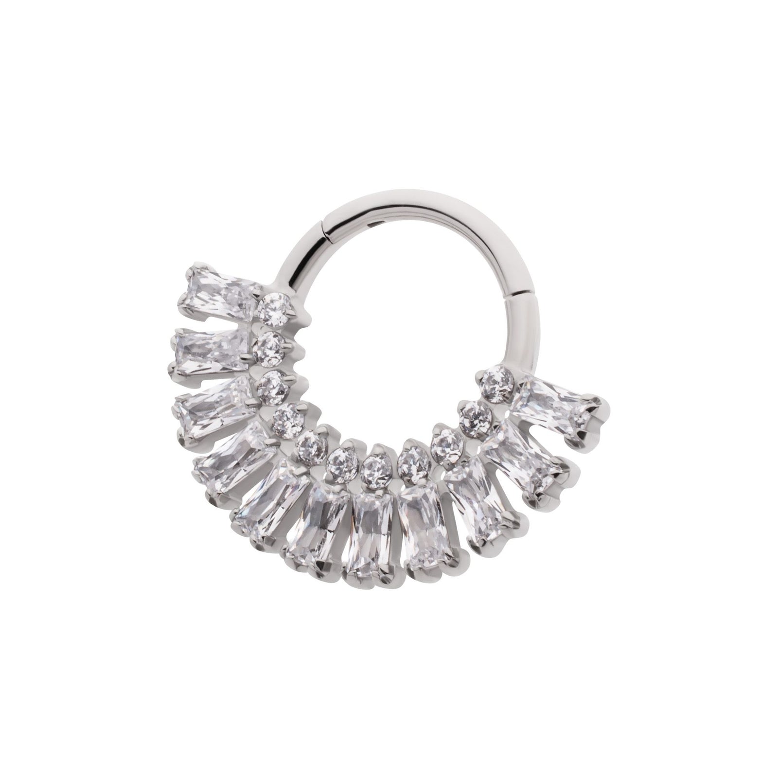 Titanium Prong Set Baguette Round Gem Cluster Fan Front Facing Hinged Segment Clickers tisgrhn116 -Rebel Bod-RebelBod