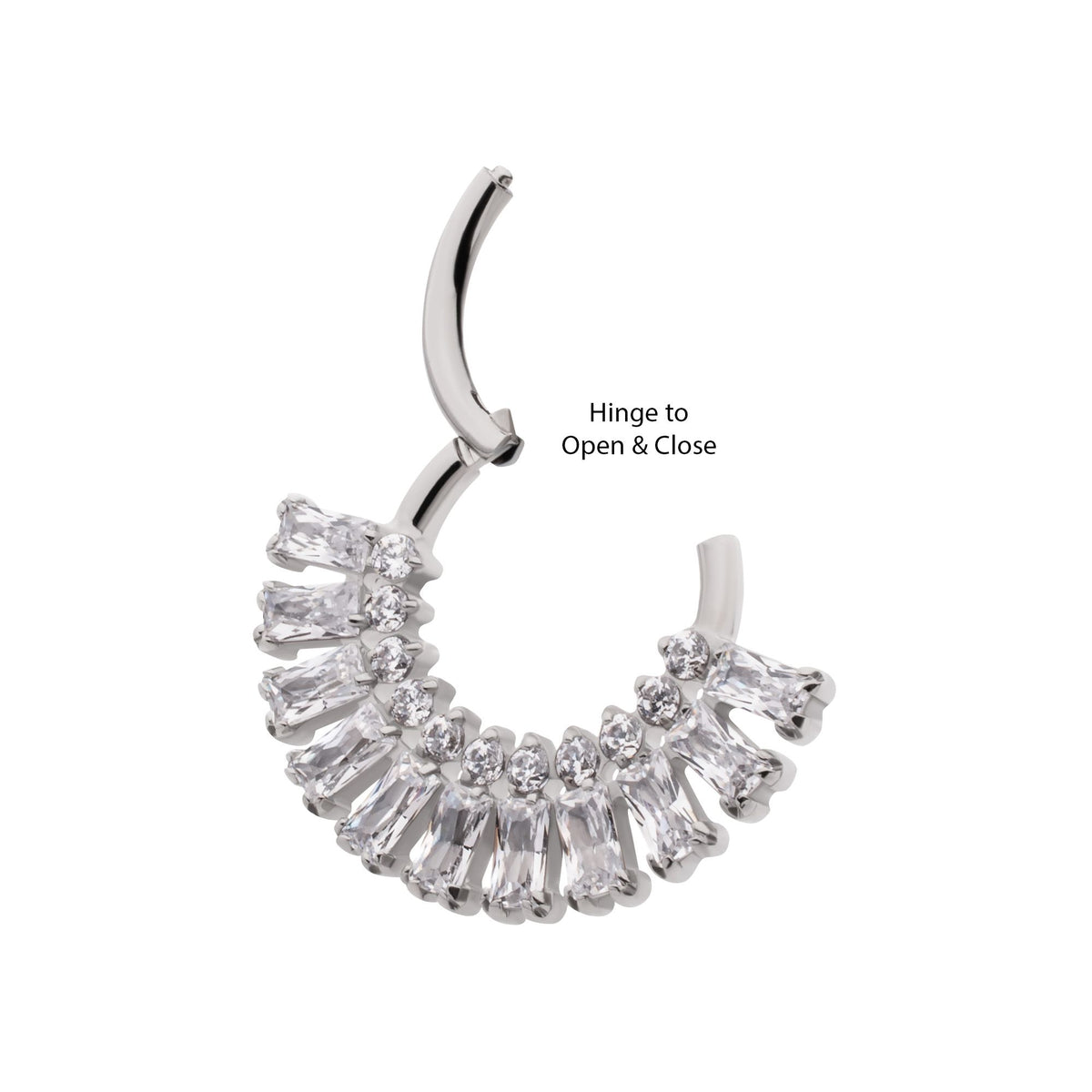 Titanium Prong Set Baguette Round Gem Cluster Fan Front Facing Hinged Segment Clickers tisgrhn116 -Rebel Bod-RebelBod