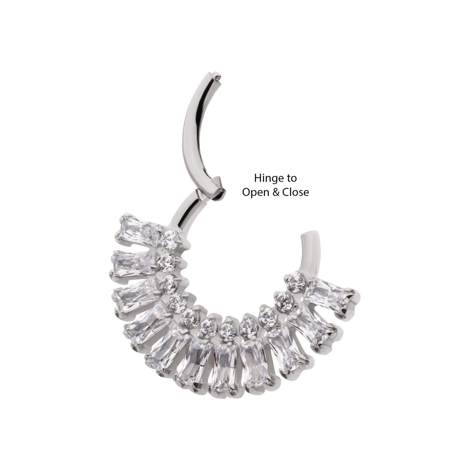 Titanium Prong Set Baguette Round Gem Cluster Fan Front Facing Hinged Segment Clickers tisgrhn116 -Rebel Bod-RebelBod