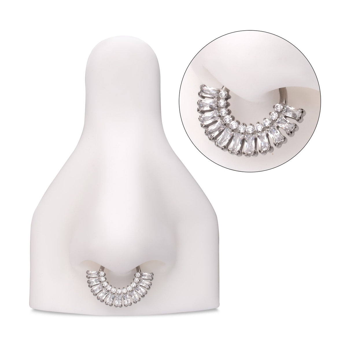Titanium Prong Set Baguette Round Gem Cluster Fan Front Facing Hinged Segment Clickers tisgrhn116 -Rebel Bod-RebelBod