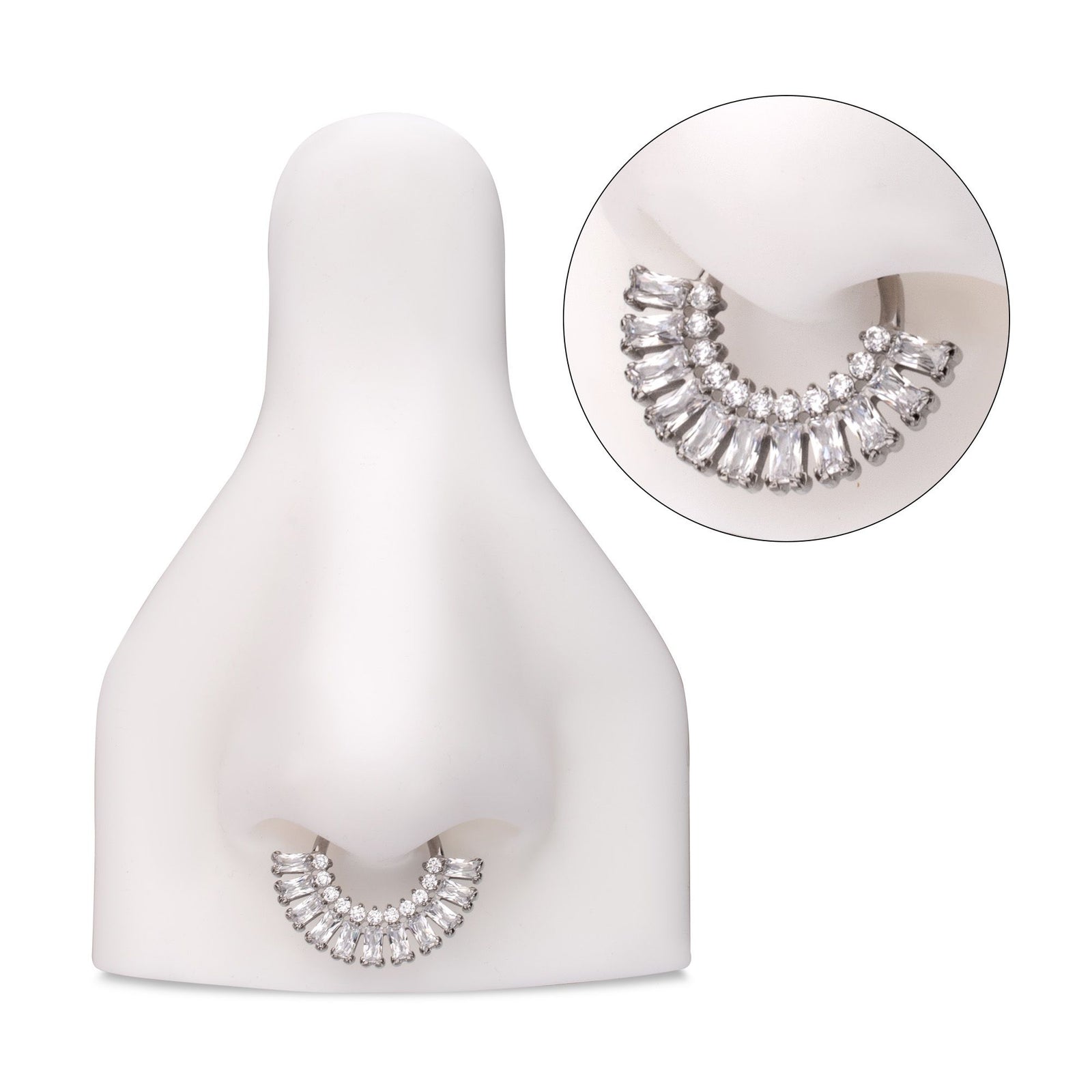Titanium Prong Set Baguette Round Gem Cluster Fan Front Facing Hinged Segment Clickers tisgrhn116 -Rebel Bod-RebelBod