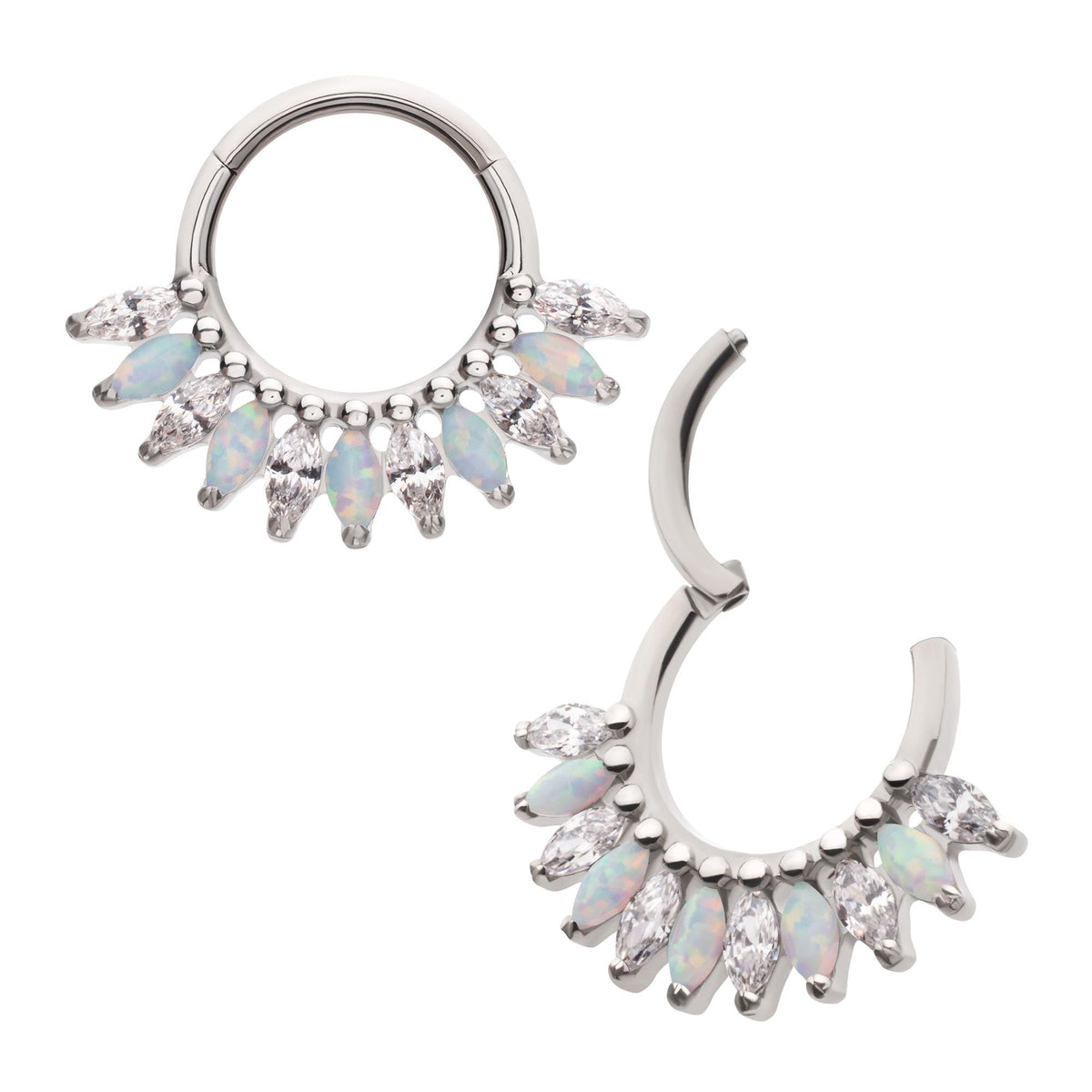 Titanium Prong Set Marquise Gem Cluster Fan Front Facing Hinged Segment Clicker tisgrhn126 -Rebel Bod-RebelBod