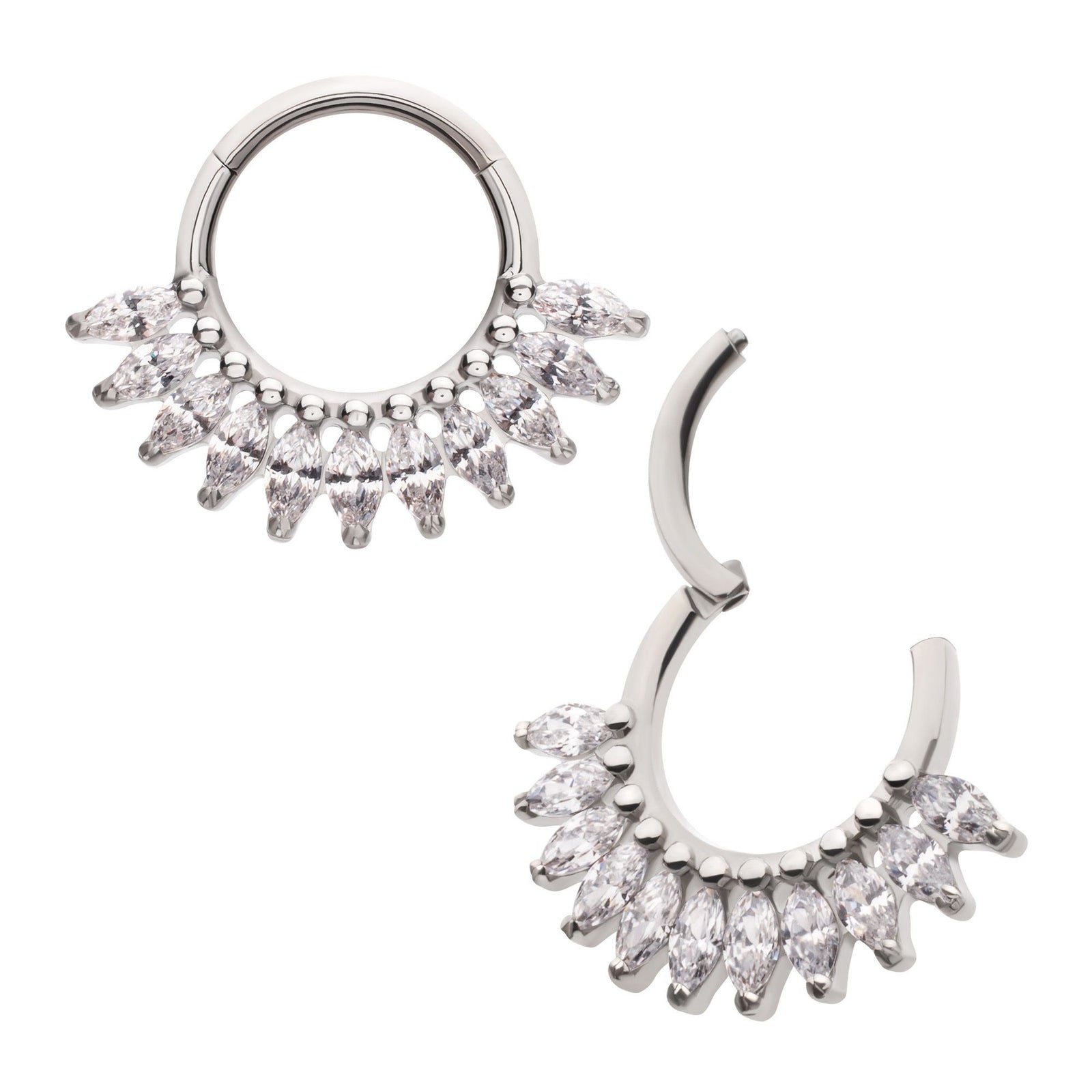 Titanium Prong Set Marquise Gem Cluster Fan Front Facing Hinged Segment Clicker tisgrhn126 -Rebel Bod-RebelBod