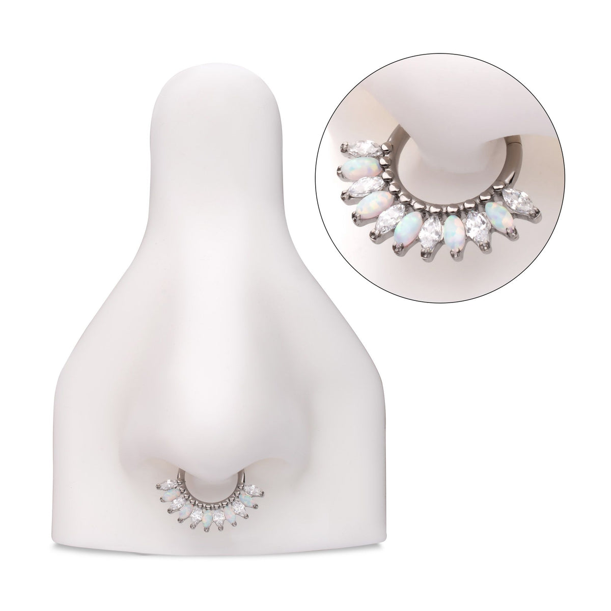 Titanium Prong Set Marquise Gem Opal Cluster Fan Front Facing Hinged Segment Clicker tisgrhn12608cwo -Rebel Bod-RebelBod