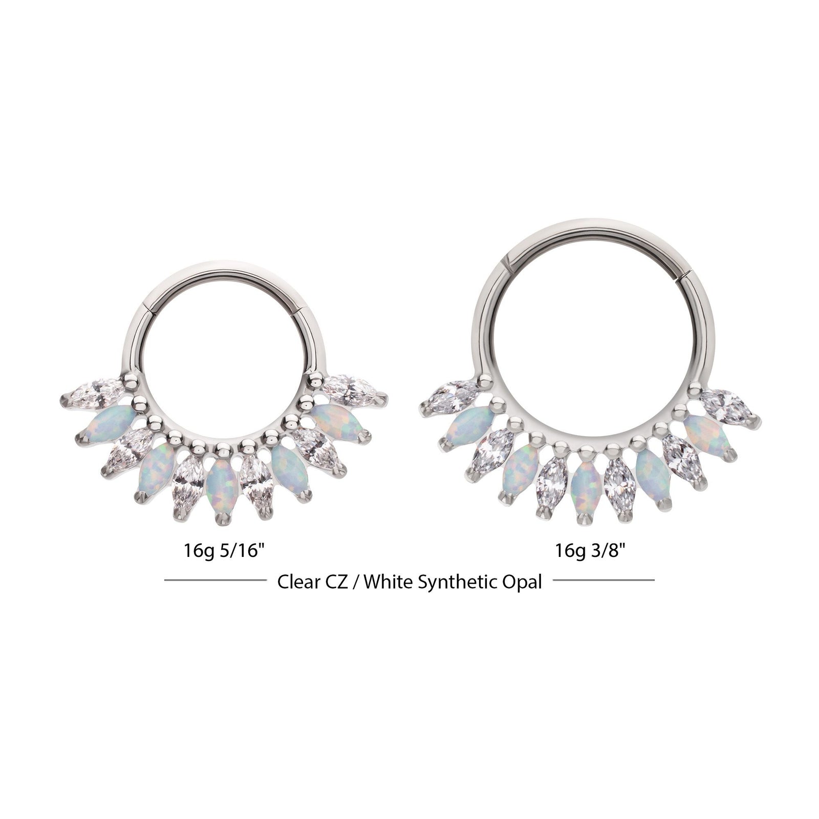 Titanium Prong Set Marquise Gem Opal Cluster Fan Front Facing Hinged Segment Clicker tisgrhn12608cwo -Rebel Bod-RebelBod