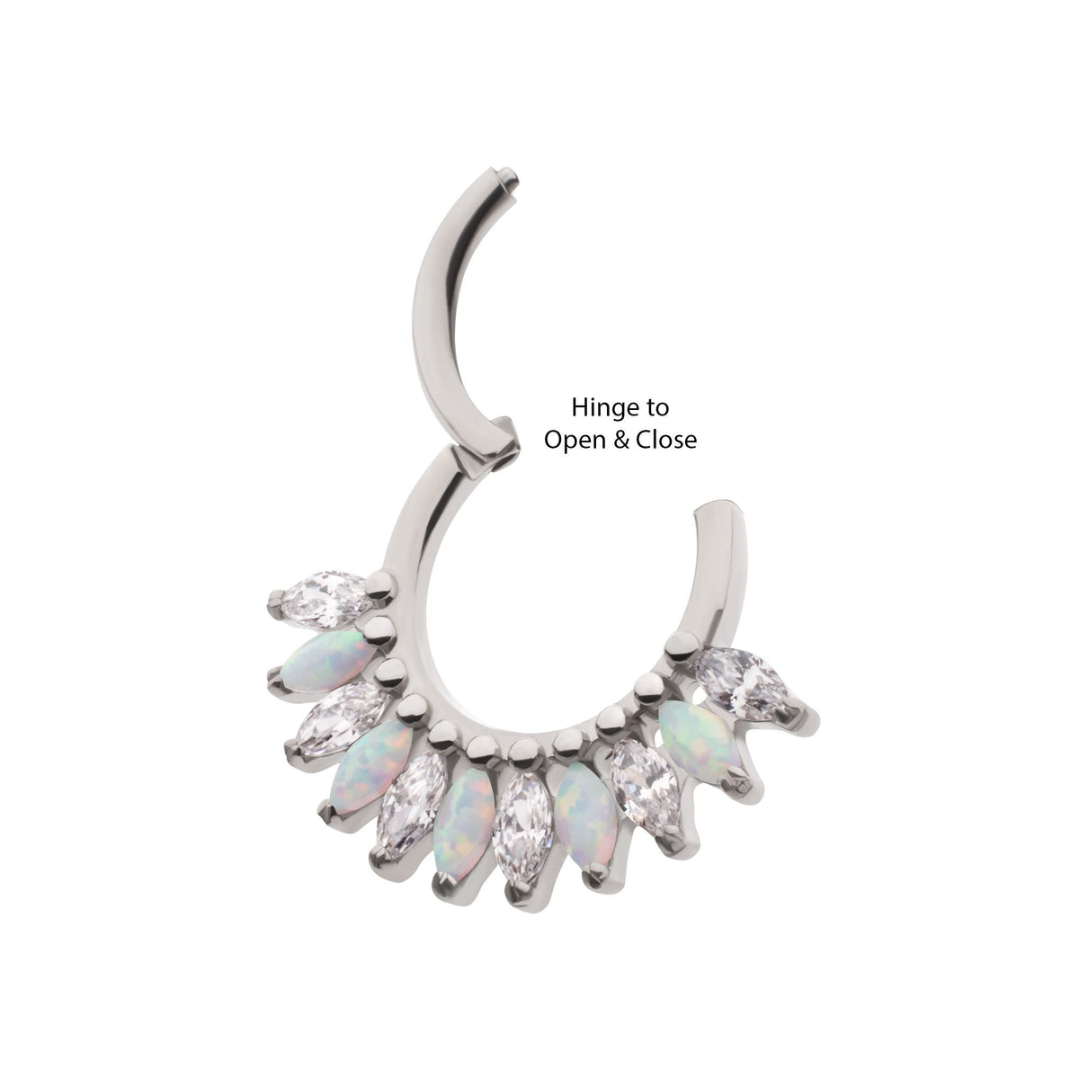 Titanium Prong Set Marquise Gem Opal Cluster Fan Front Facing Hinged Segment Clicker tisgrhn12608cwo -Rebel Bod-RebelBod