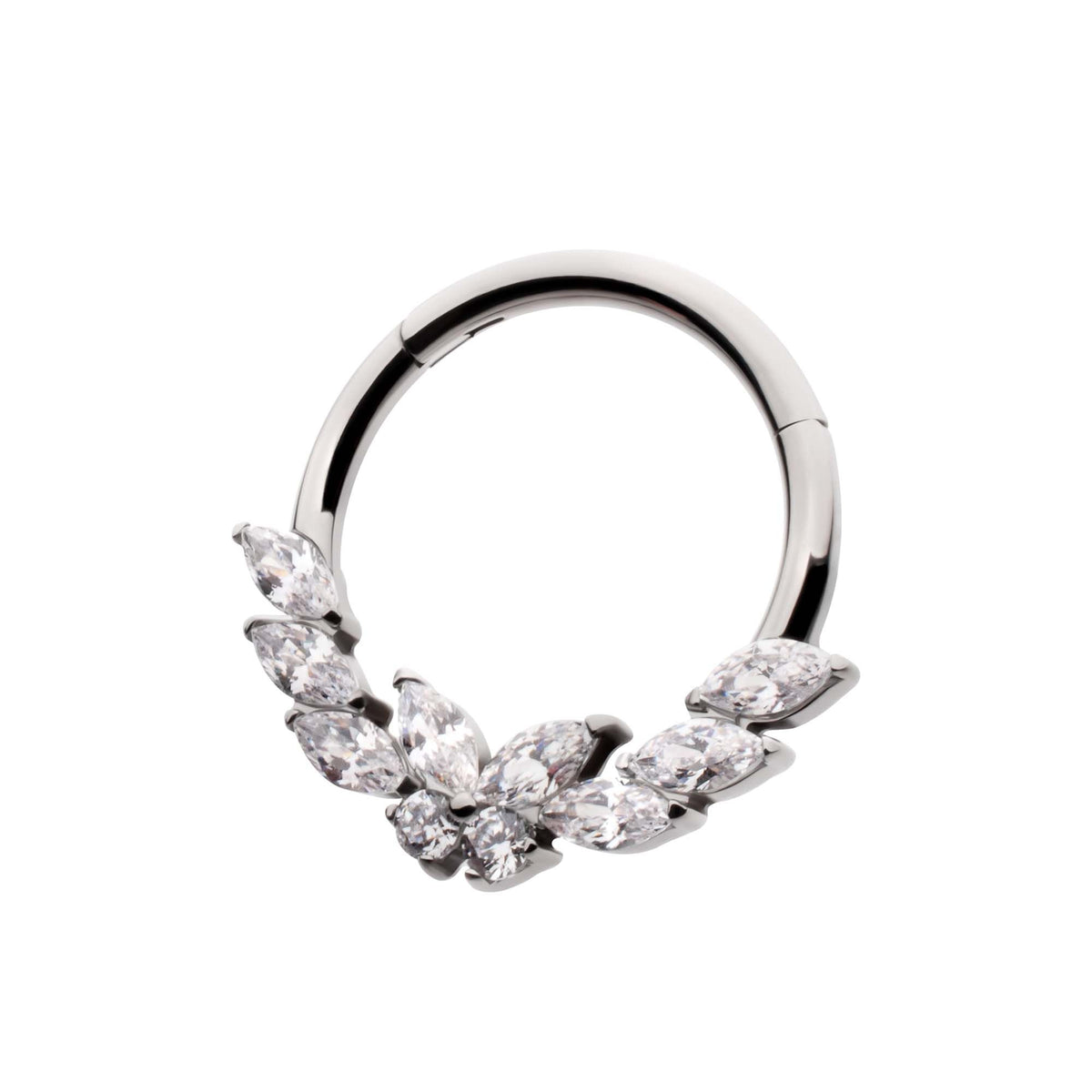 Titanium Prong Set Marquise Round Gem Butterfly Front Facing Hinged Segment Clicker tisgrhp15610c -Rebel Bod-RebelBod