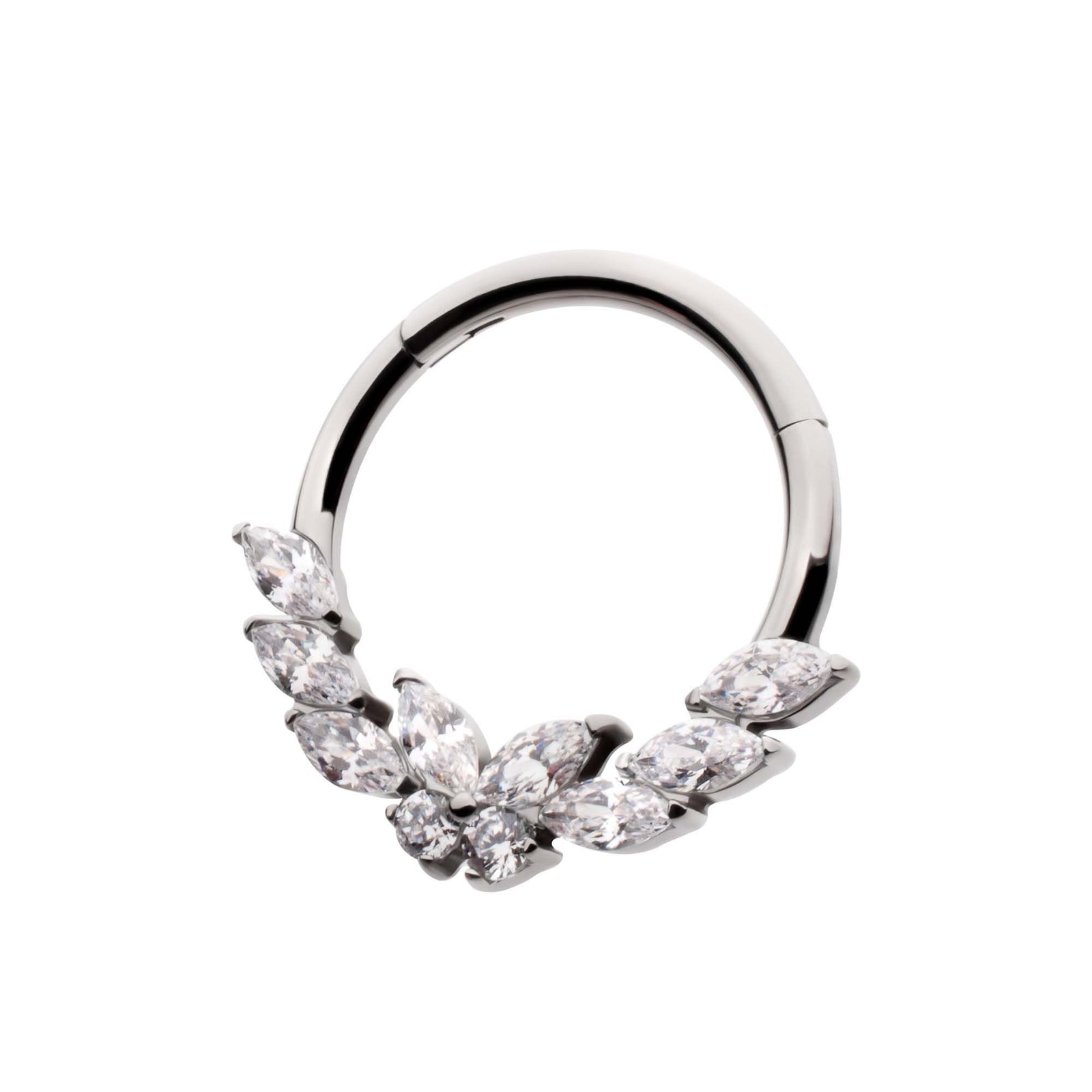 Titanium Prong Set Marquise Round Gem Butterfly Front Facing Hinged Segment Clicker tisgrhp15610c -Rebel Bod-RebelBod