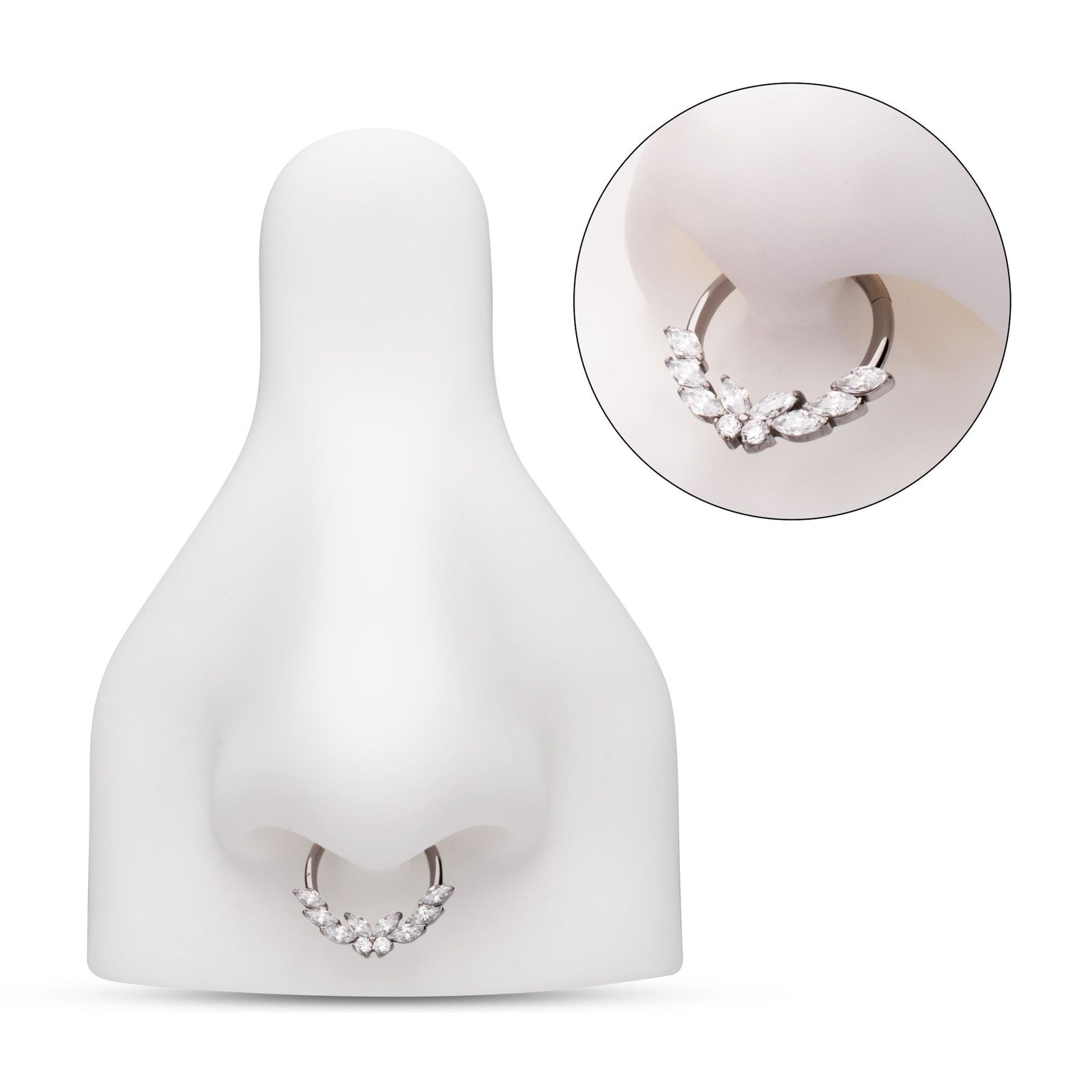 Titanium Prong Set Marquise Round Gem Butterfly Front Facing Hinged Segment Clicker tisgrhp15610c -Rebel Bod-RebelBod