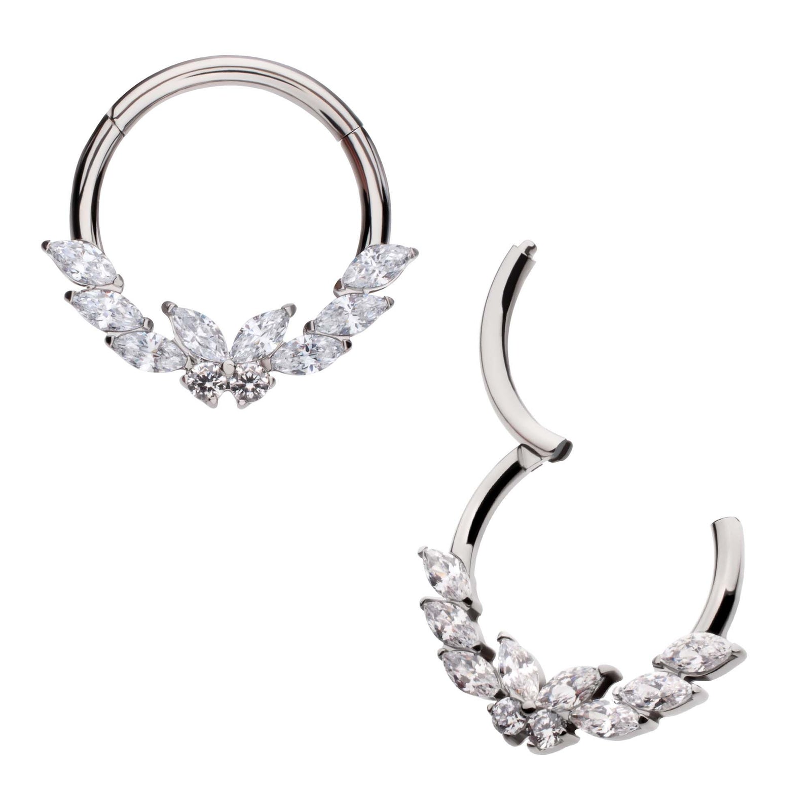 Titanium Prong Set Marquise Round Gem Butterfly Front Facing Hinged Segment Clicker tisgrhp15610c -Rebel Bod-RebelBod