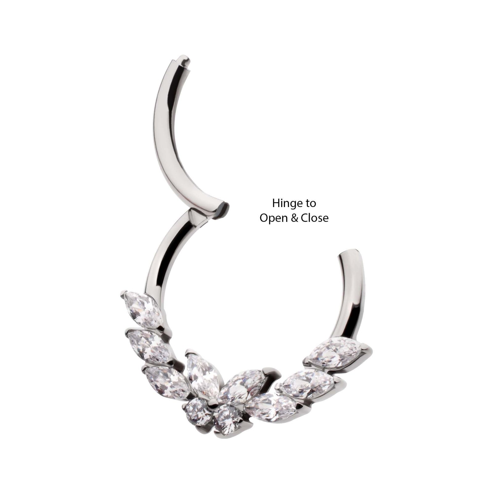 Titanium Prong Set Marquise Round Gem Butterfly Front Facing Hinged Segment Clicker tisgrhp15610c -Rebel Bod-RebelBod