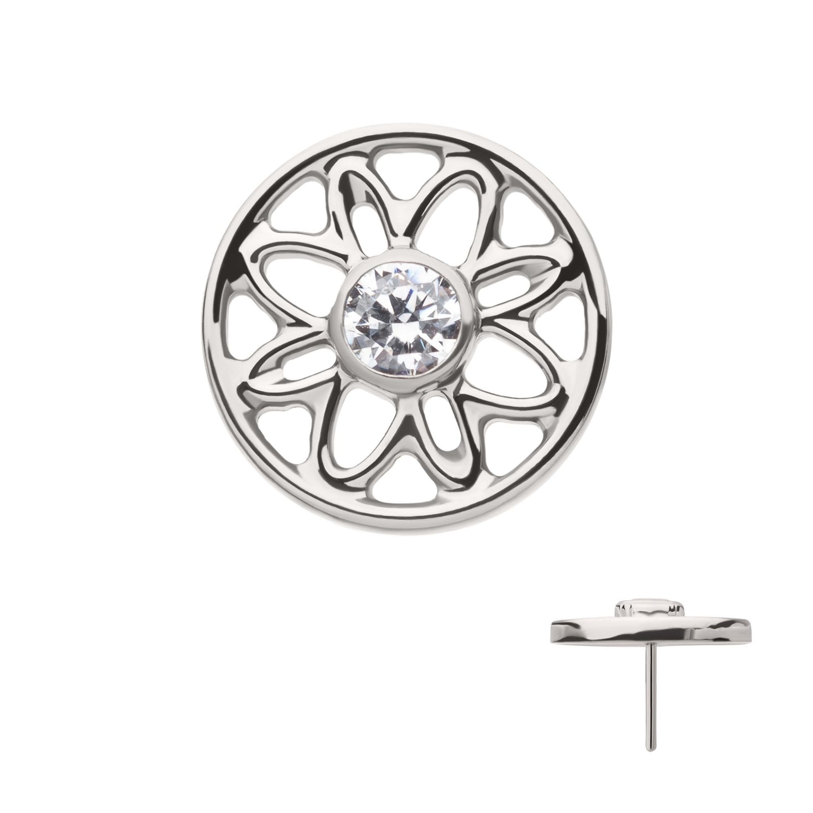 Titanium Threadless Bezel Set Gem Flower Mandala Top titls869c -Rebel Bod-RebelBod