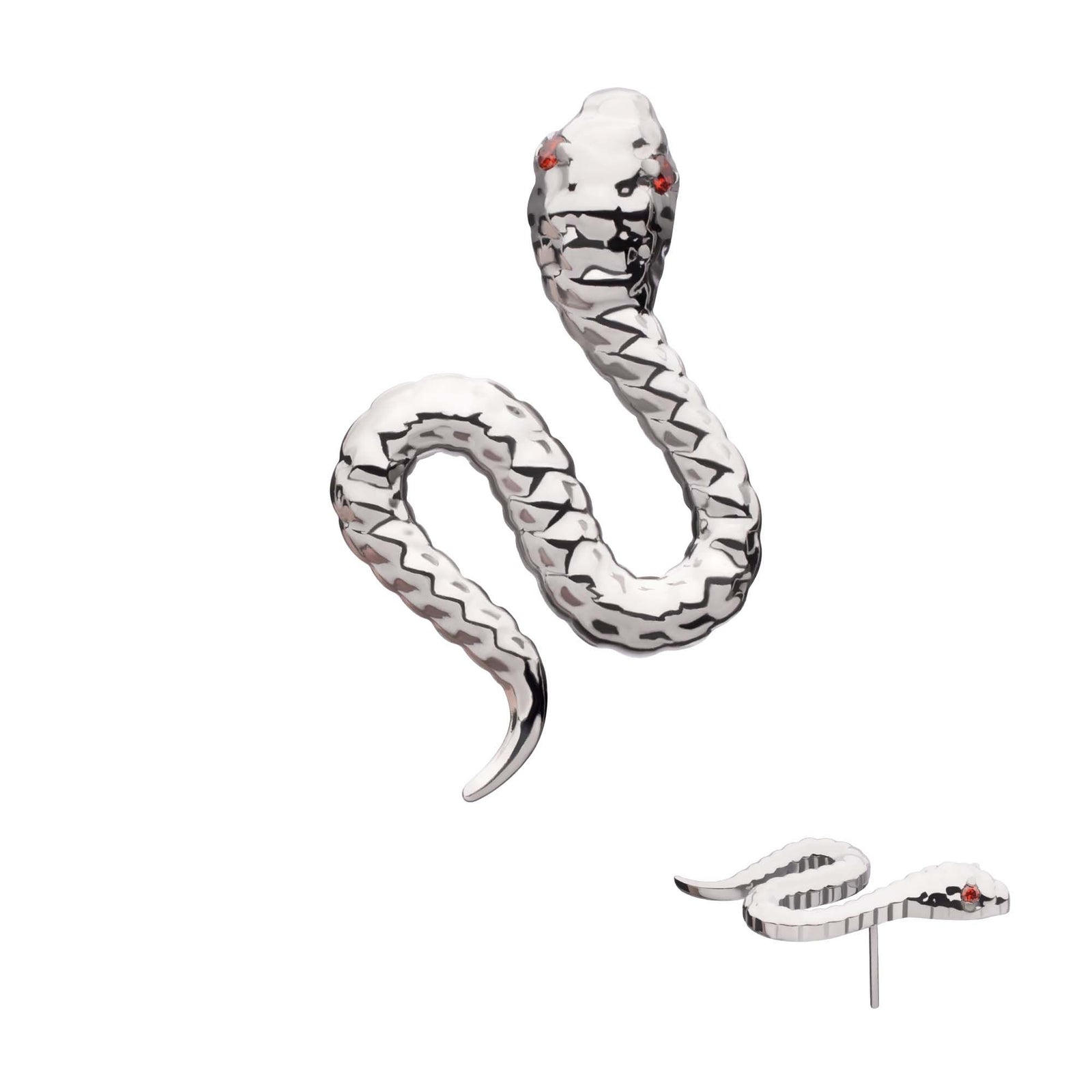 Titanium Threadless Garnet CZ Eye Snake Top titls9641r -Rebel Bod-RebelBod