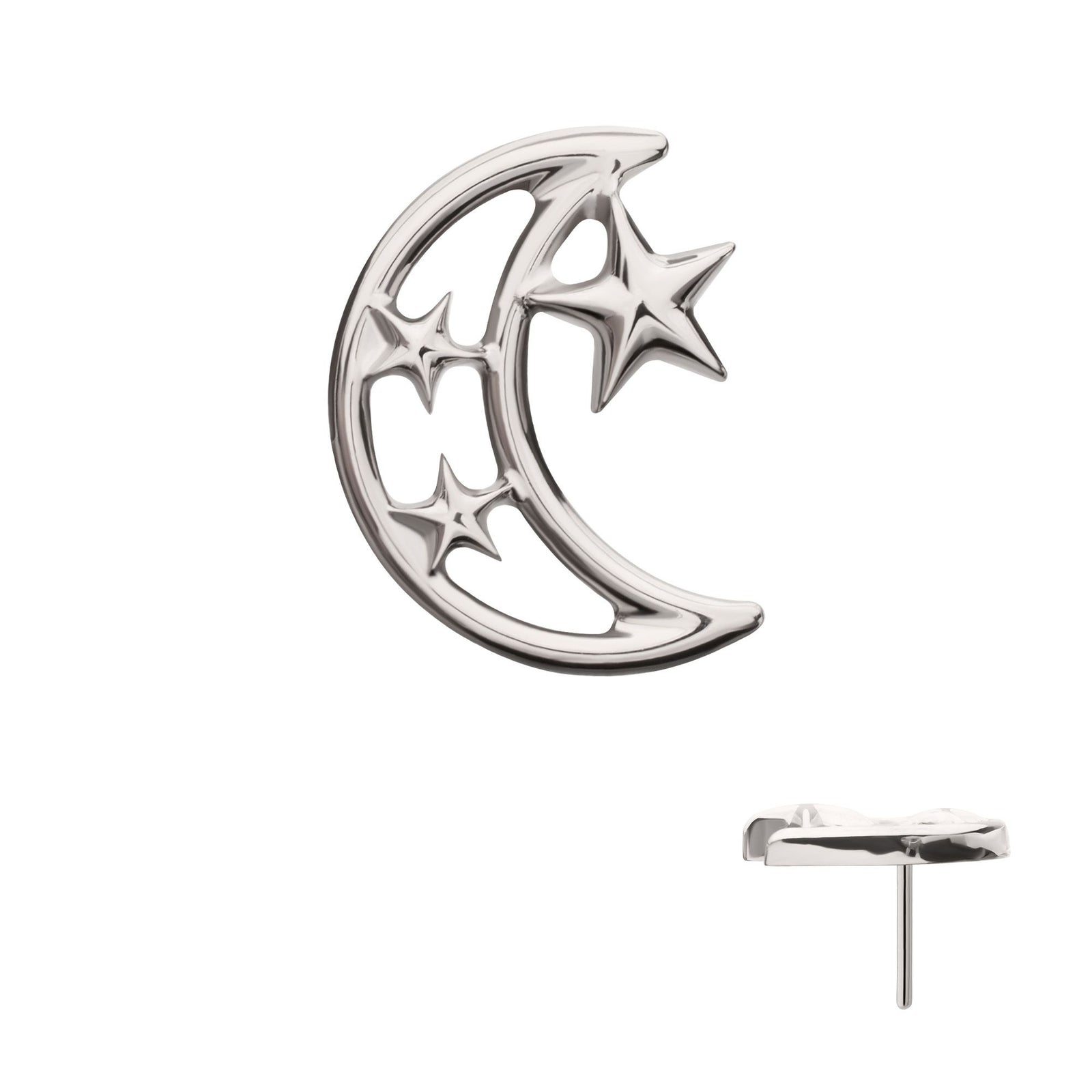 Titanium Threadless Open Crescent Moon Stars Top titls870 -Rebel Bod-RebelBod