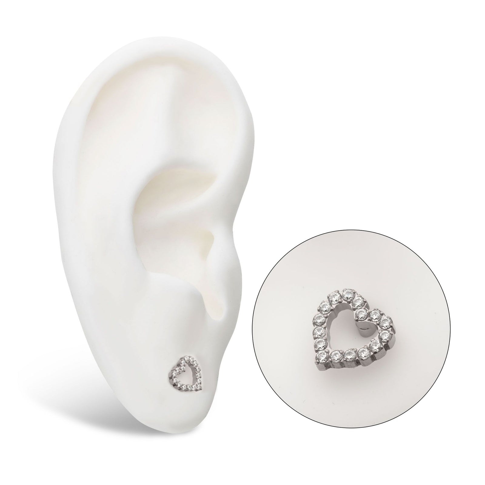 Titanium Threadless Pave Set Gem Hollow Heart Top titls600c -Rebel Bod-RebelBod
