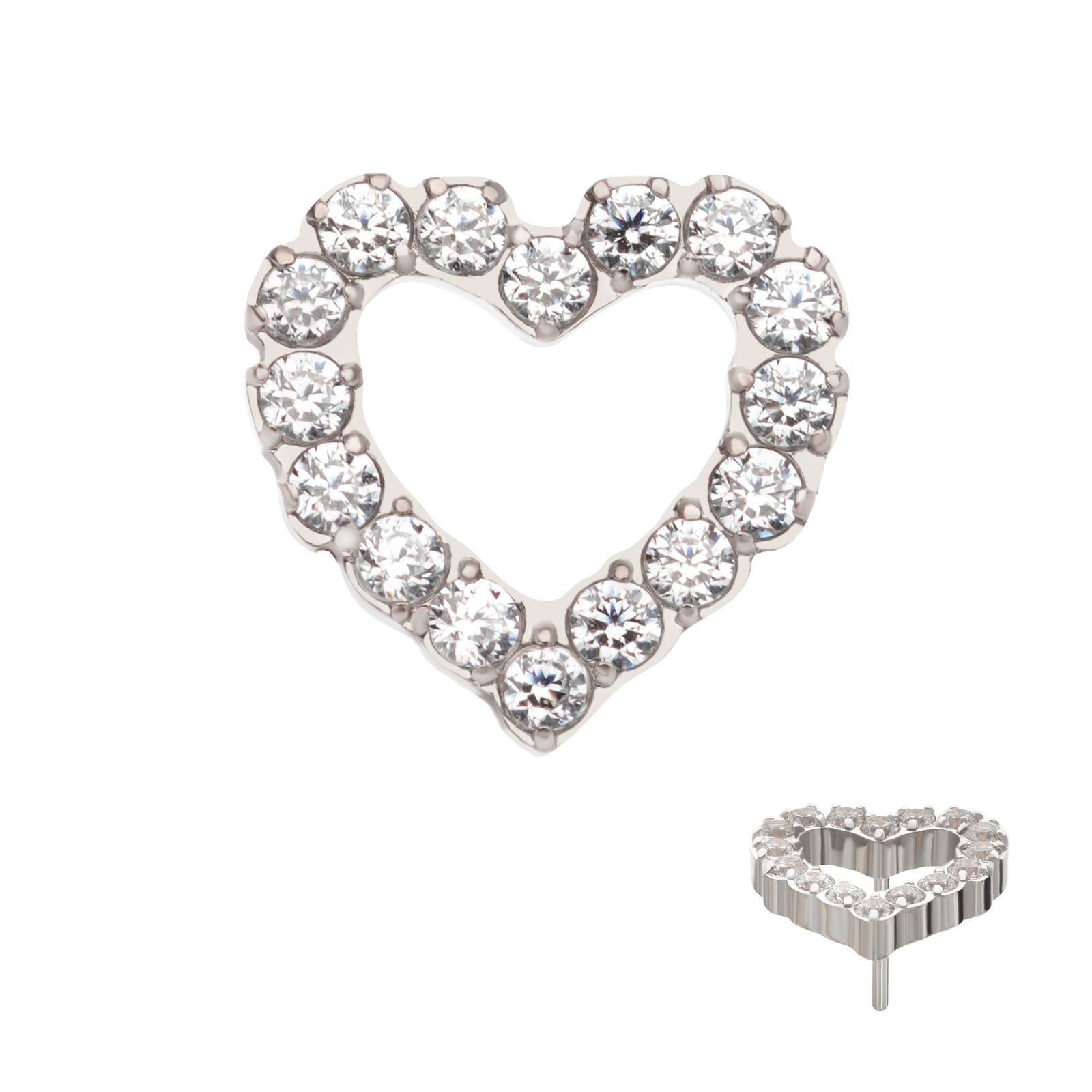 Titanium Threadless Pave Set Gem Hollow Heart Top titls600c -Rebel Bod-RebelBod