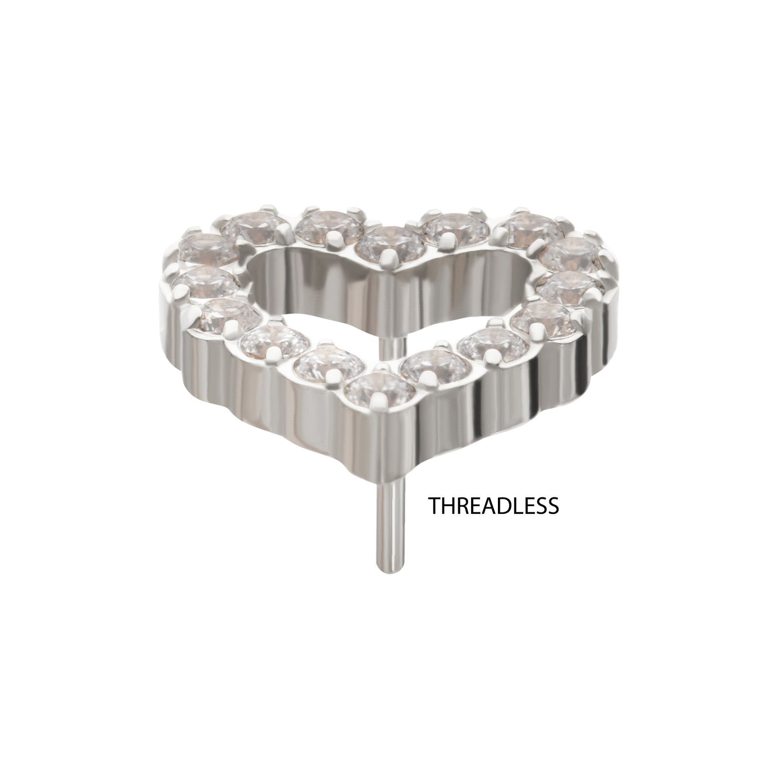Titanium Threadless Pave Set Gem Hollow Heart Top titls600c -Rebel Bod-RebelBod
