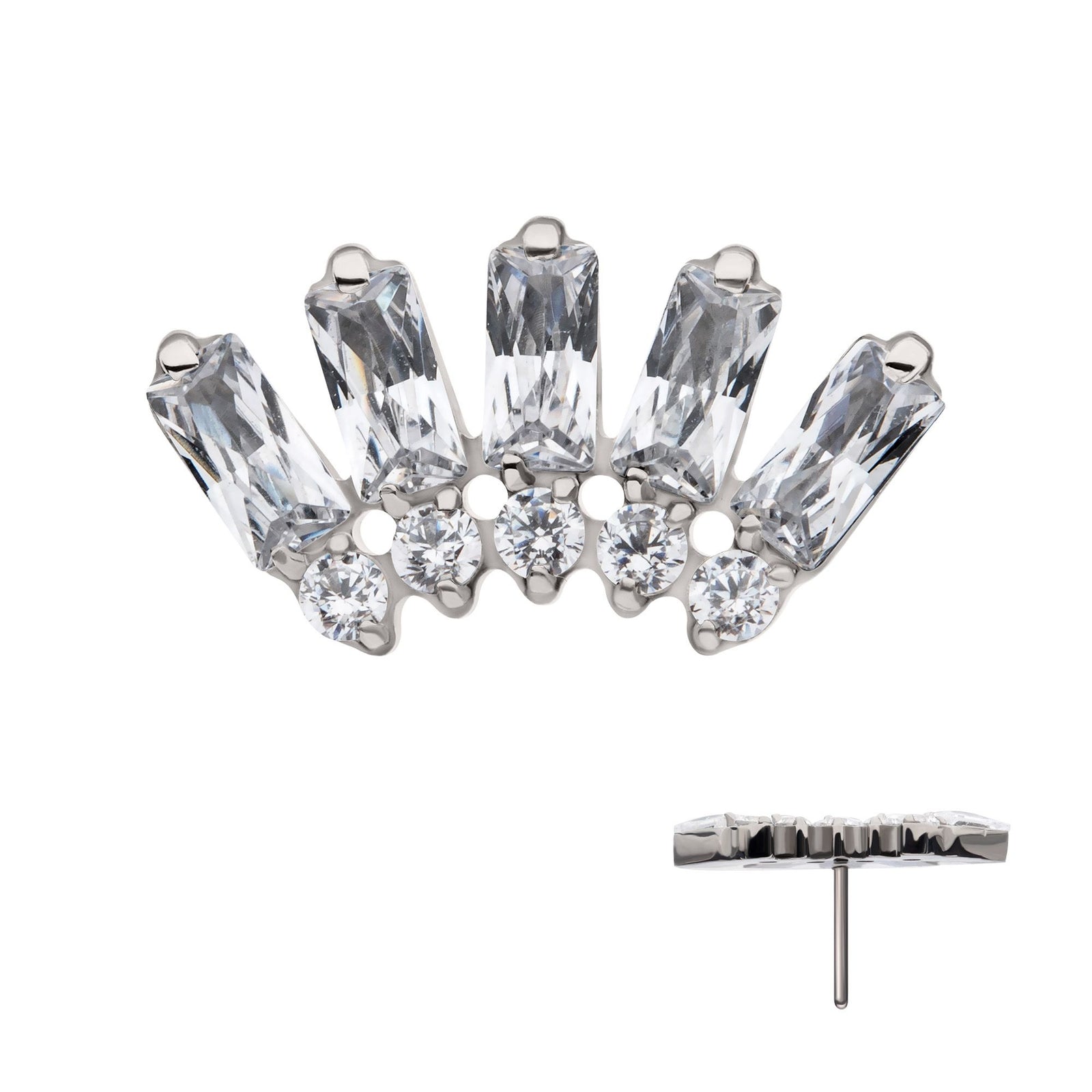Titanium Threadless Prong Set Baguette Round Gem Fan Shape 5-Cluster Top titls996c -Rebel Bod-RebelBod