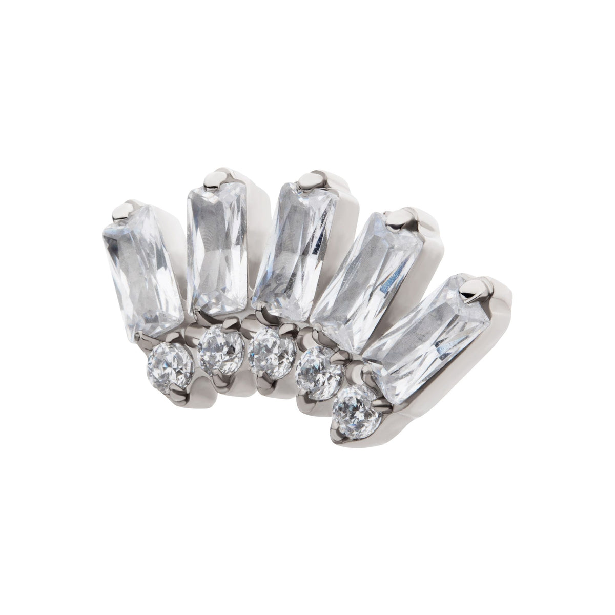Titanium Threadless Prong Set Baguette Round Gem Fan Shape 5-Cluster Top titls996c -Rebel Bod-RebelBod