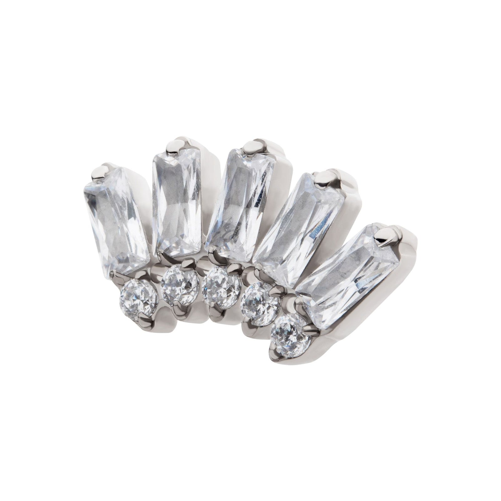Titanium Threadless Prong Set Baguette Round Gem Fan Shape 5-Cluster Top titls996c -Rebel Bod-RebelBod