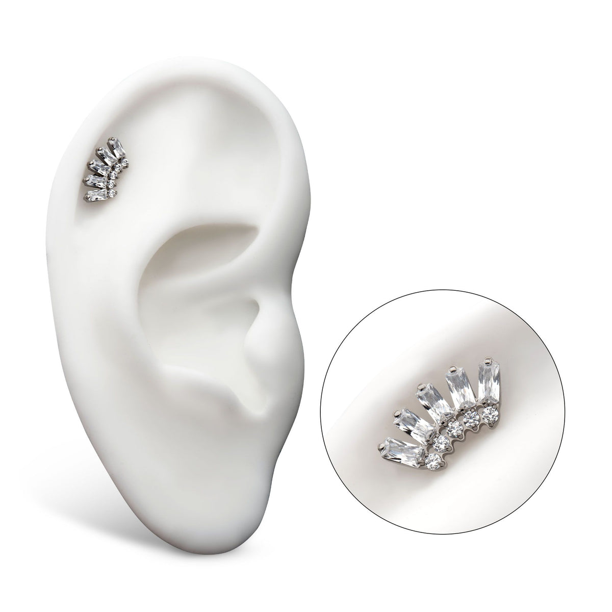 Titanium Threadless Prong Set Baguette Round Gem Fan Shape 5-Cluster Top titls996c -Rebel Bod-RebelBod