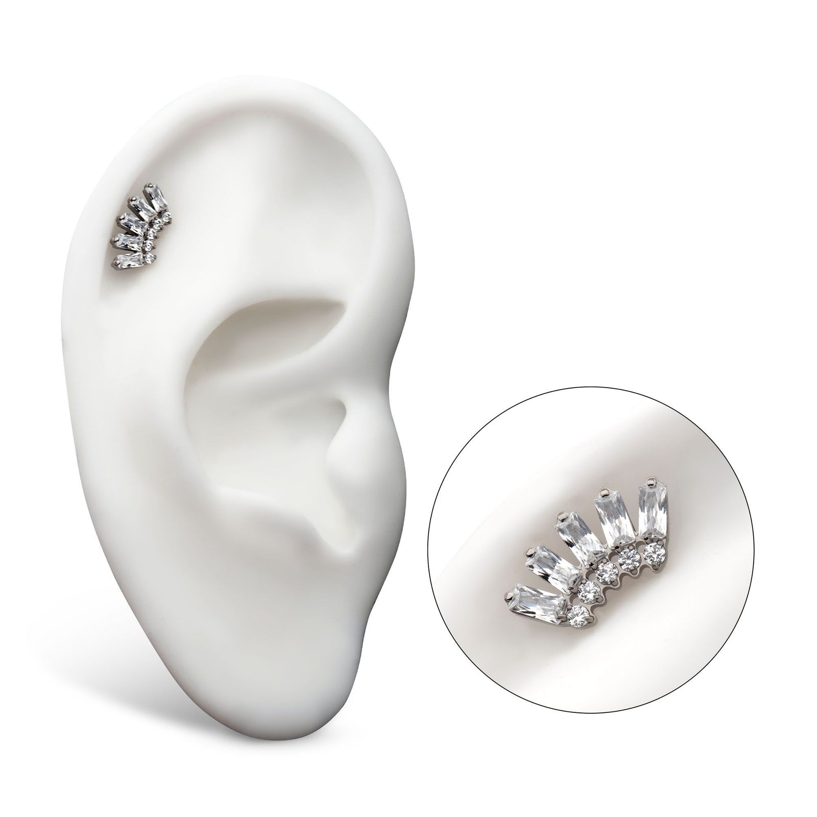 Titanium Threadless Prong Set Baguette Round Gem Fan Shape 5-Cluster Top titls996c -Rebel Bod-RebelBod