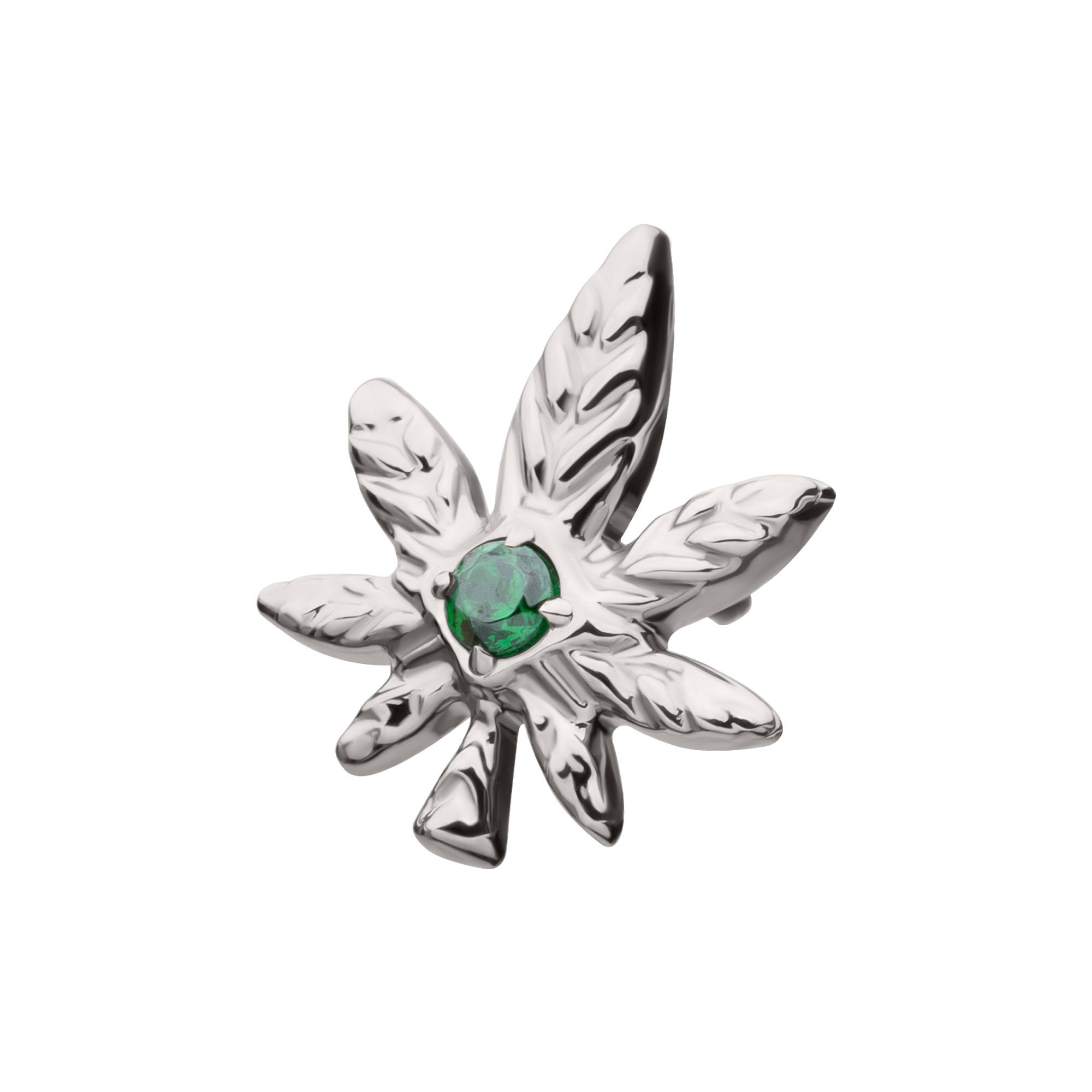 Titanium Threadless Prong Set Emerald Green Gem Pot Leaf Top titls8472e -Rebel Bod-RebelBod