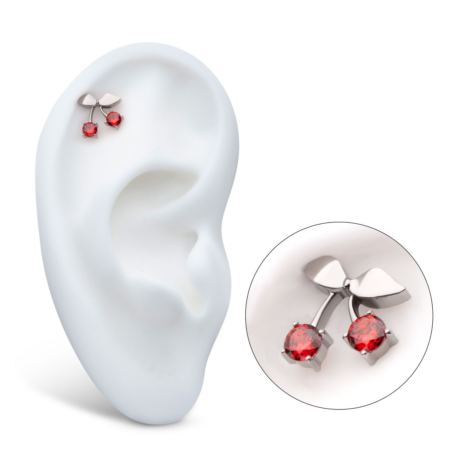 Titanium Threadless Prong Set Garnet Gem Cherry Top titls8541r -Rebel Bod-RebelBod