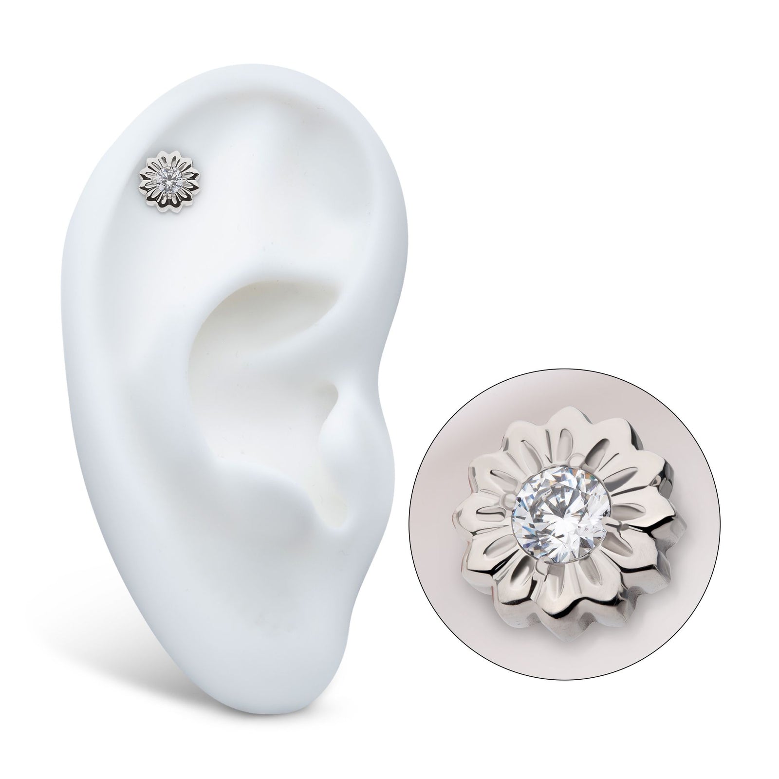 Titanium Threadless Prong Set Gem Daisy Flower Top titls881c -Rebel Bod-RebelBod
