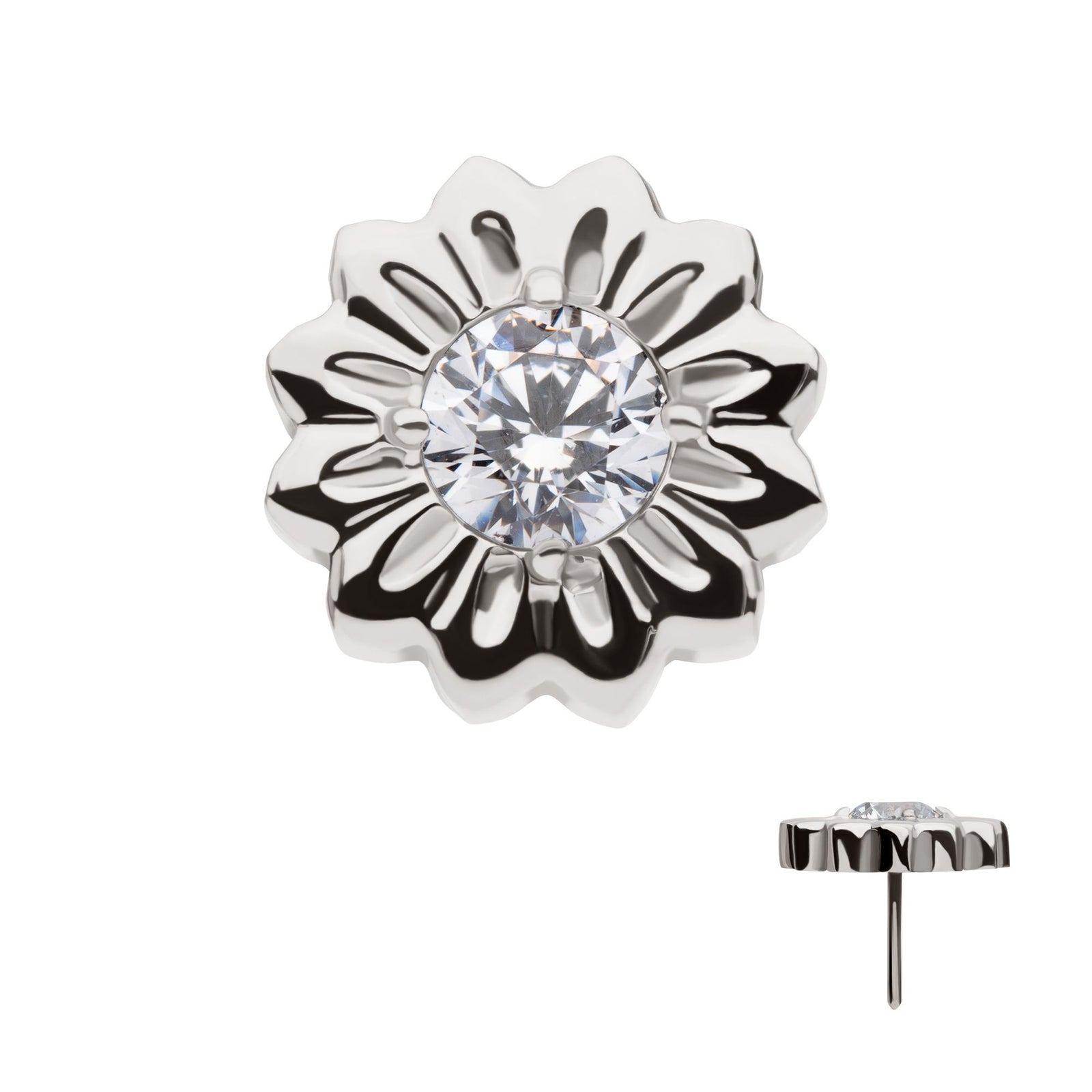 Titanium Threadless Prong Set Gem Daisy Flower Top titls881c -Rebel Bod-RebelBod