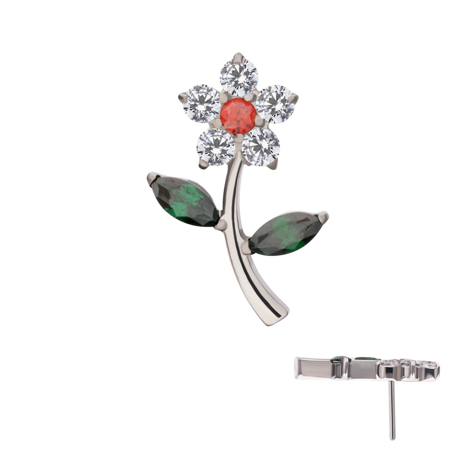 Titanium Threadless Prong Set Gem Flower Stem Top titls883 -Rebel Bod-RebelBod