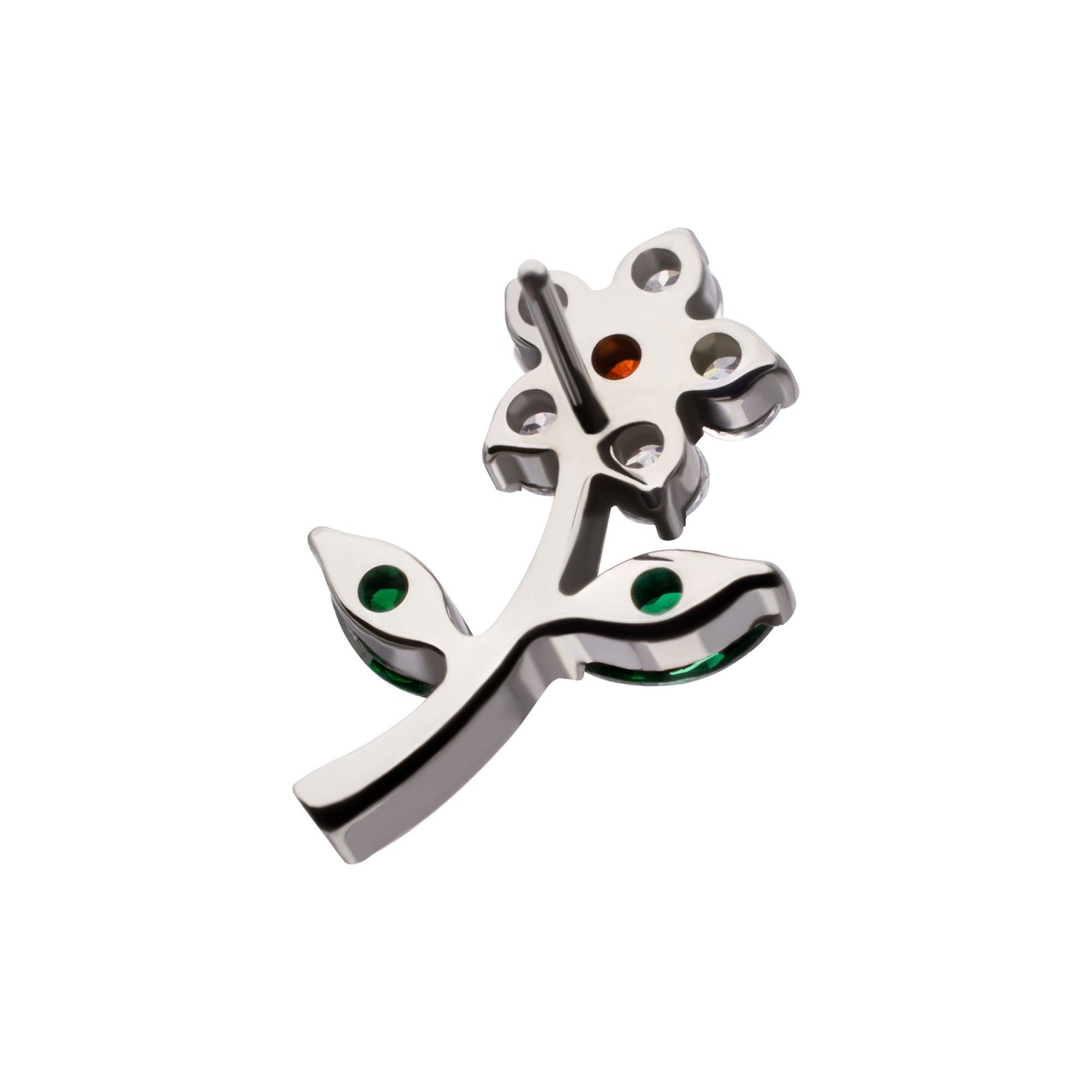 Titanium Threadless Prong Set Gem Flower Stem Top titls883 -Rebel Bod-RebelBod