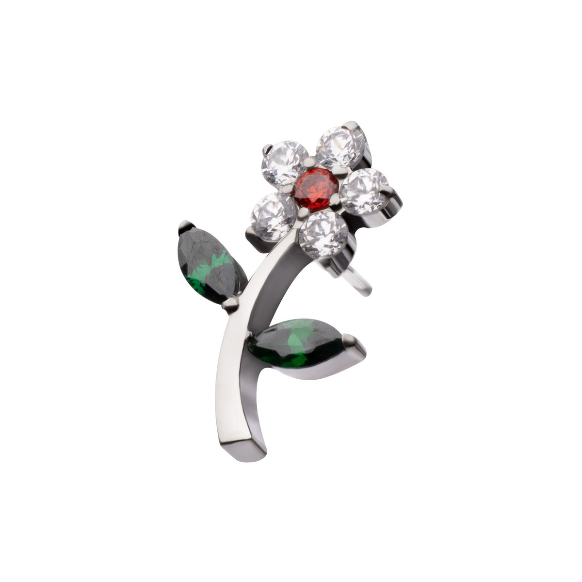 Titanium Threadless Prong Set Gem Flower Stem Top titls883 -Rebel Bod-RebelBod