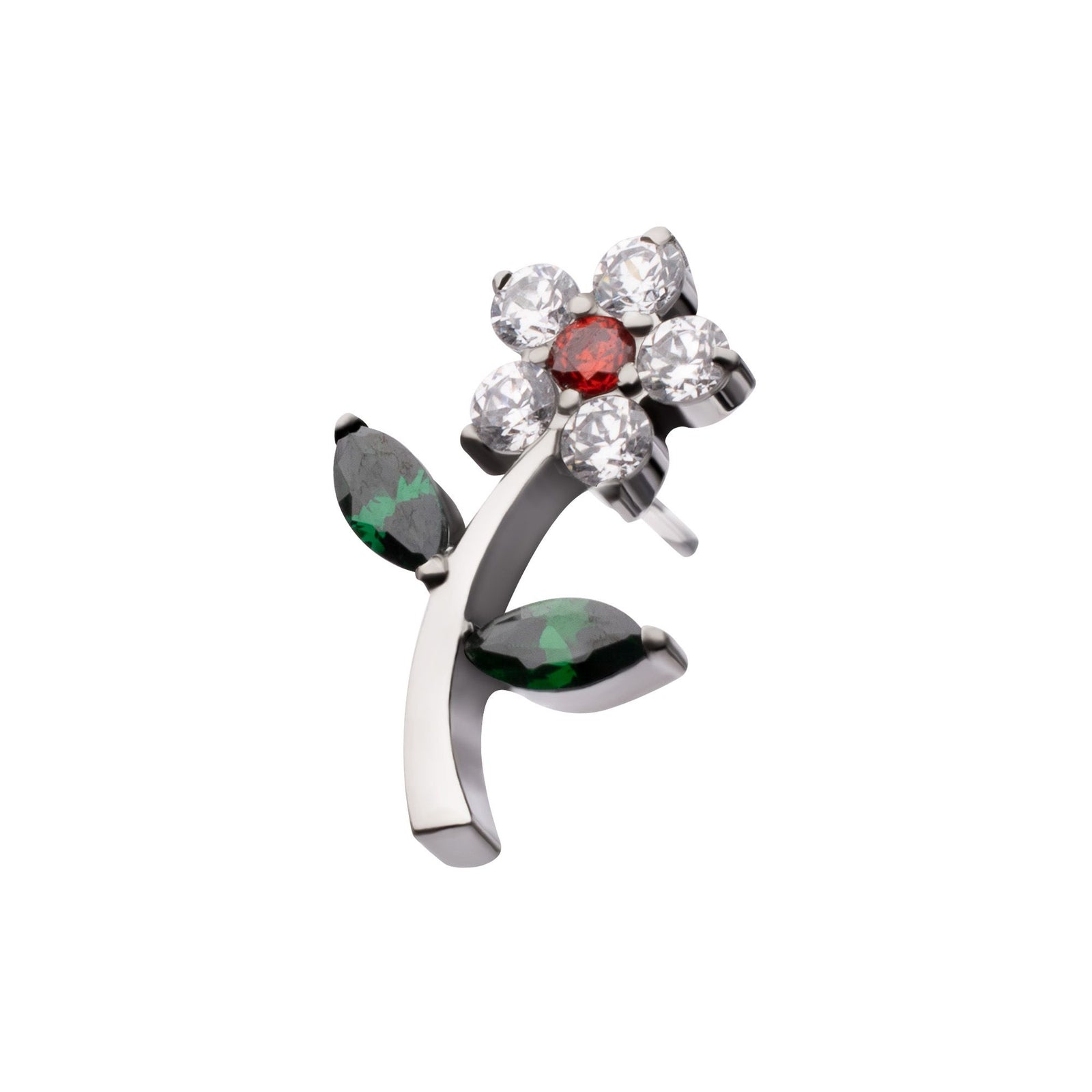 Titanium Threadless Prong Set Gem Flower Stem Top titls883 -Rebel Bod-RebelBod
