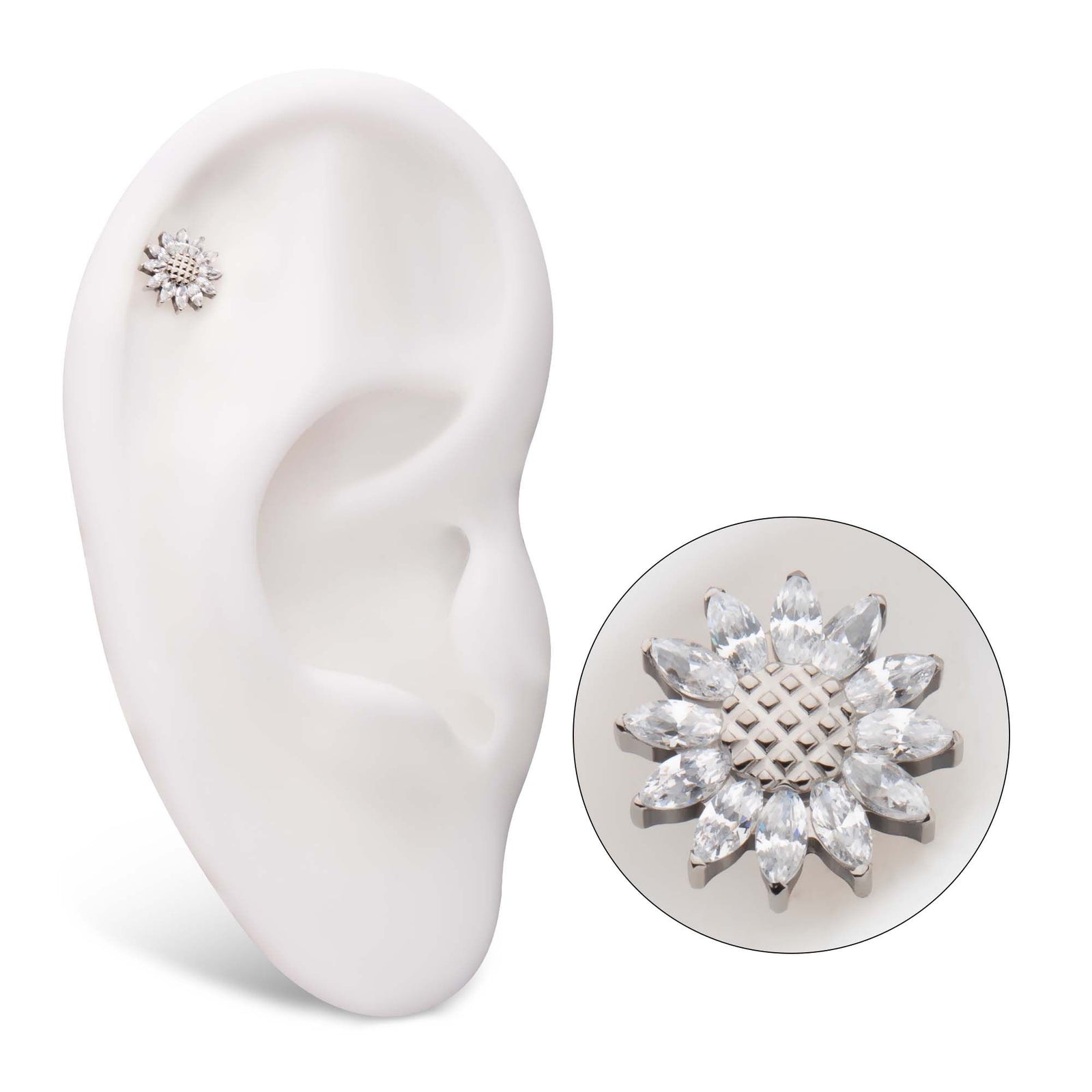 Titanium Threadless Prong Set Marquise Gem Sunflower Top titls880c -Rebel Bod-RebelBod