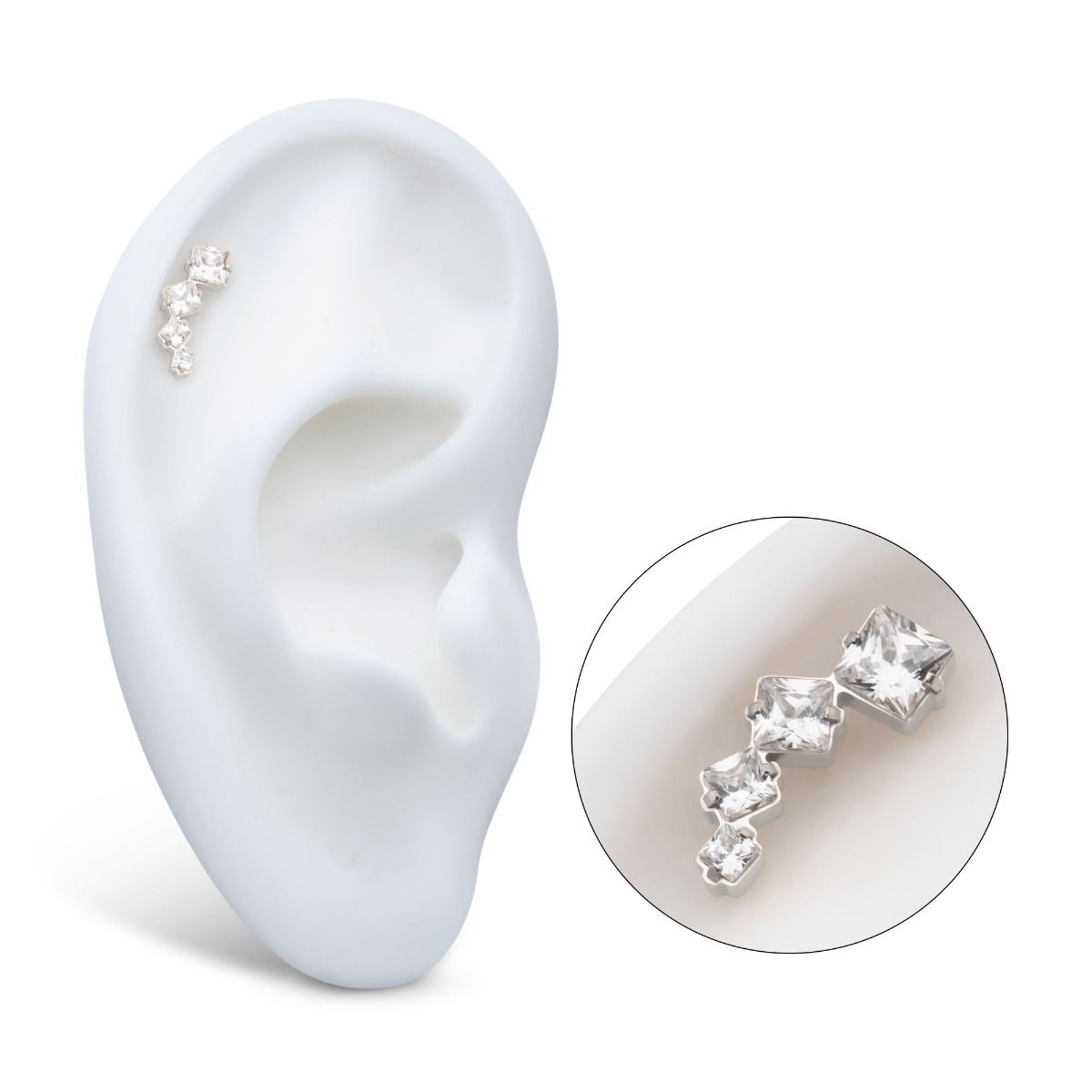 Titanium Threadless Prong Set Princess Cut Gem Staggered 4-Cluster Top titls994c -Rebel Bod-RebelBod